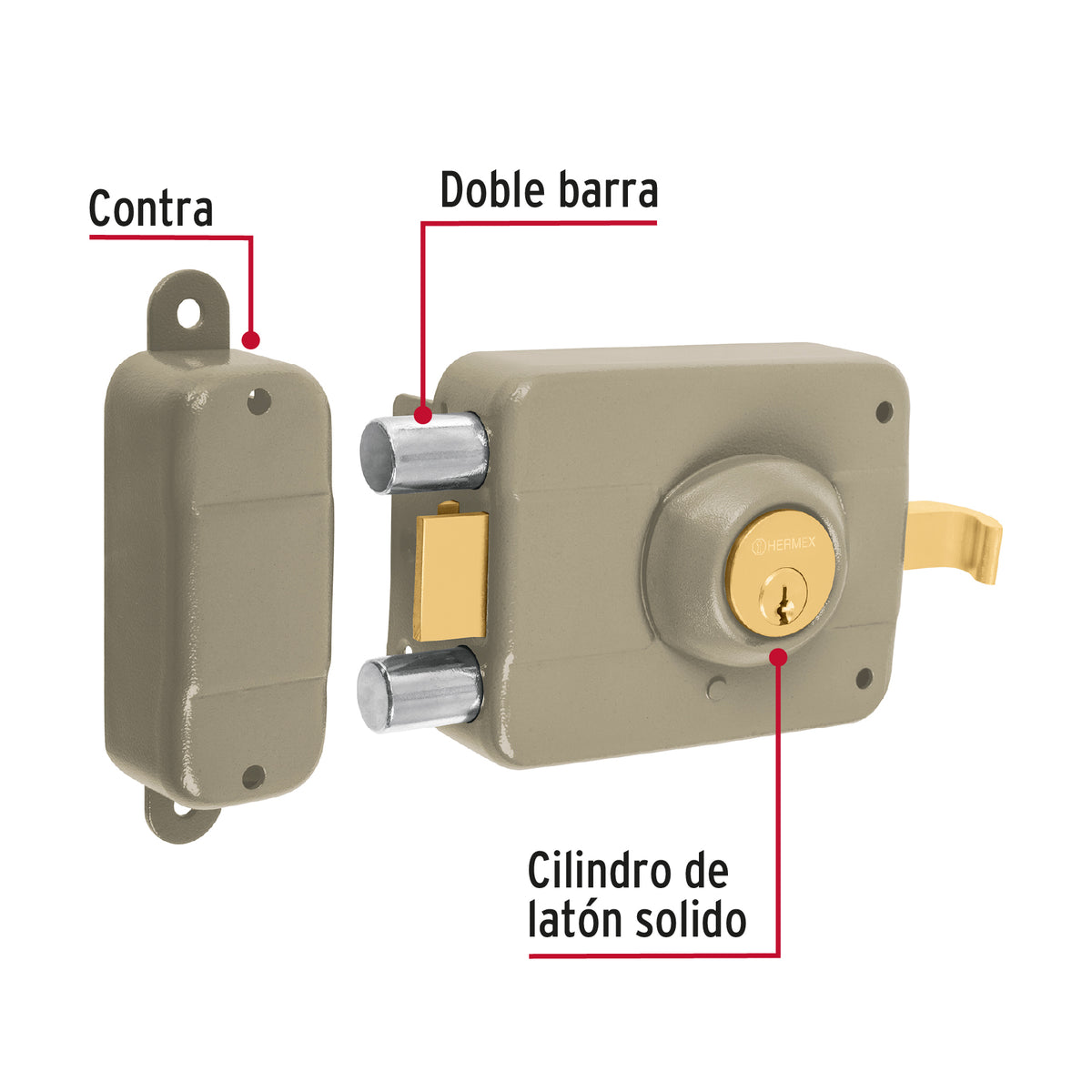 Cerradura de sobreponer, doble cerrojo, izquierda