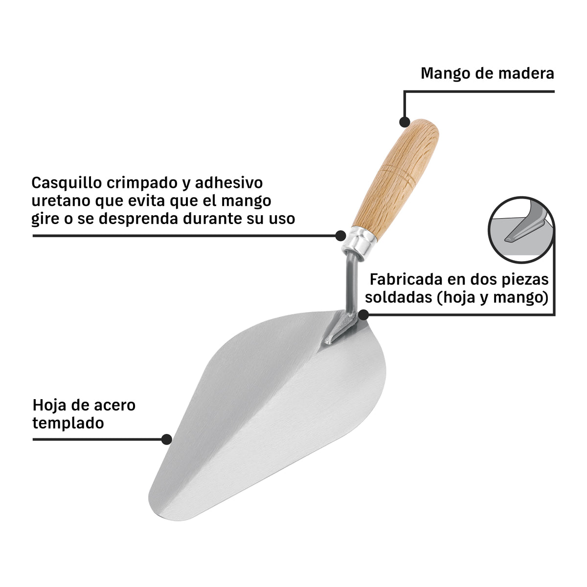 Cuchara para albañil, 10", Pretul, tipo centroamericana