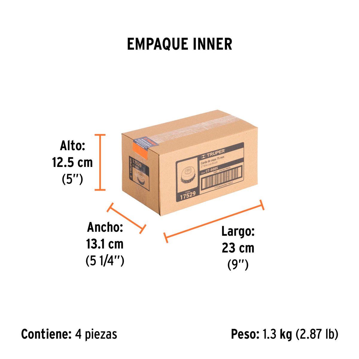 Carda copa, alambre trenzado grueso, 3x5/8", para esmeril