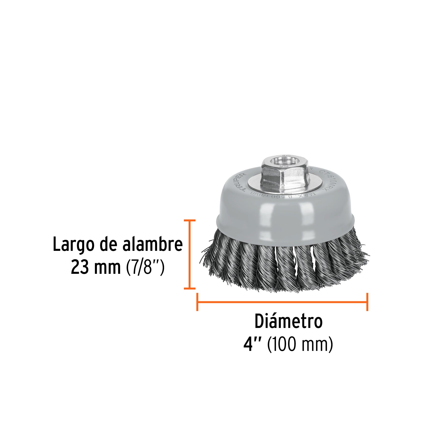 Carda de copa, alambre trenzado grueso , 4', Multi rosca
