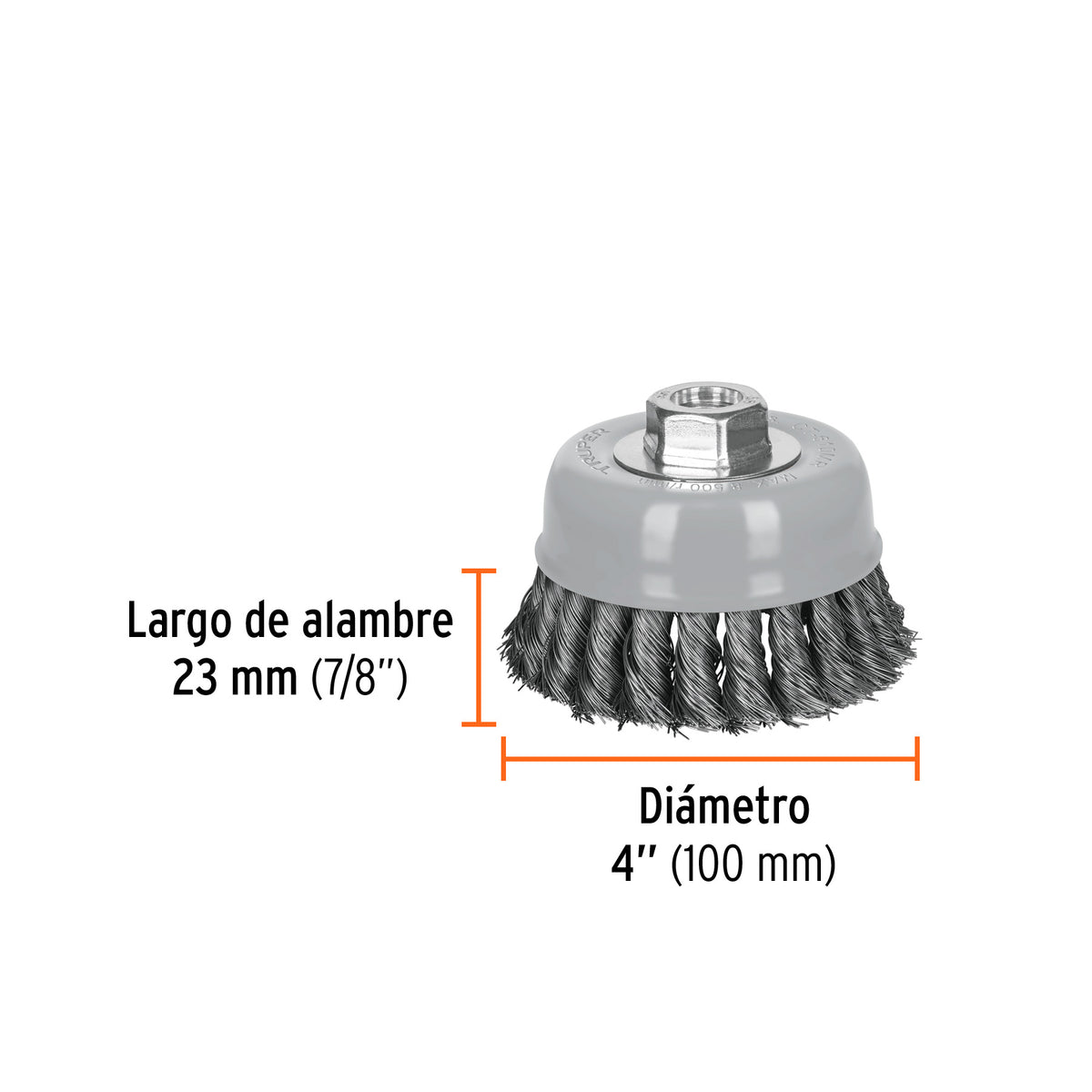 Carda de copa, alambre trenzado fino, 4', Multi rosca