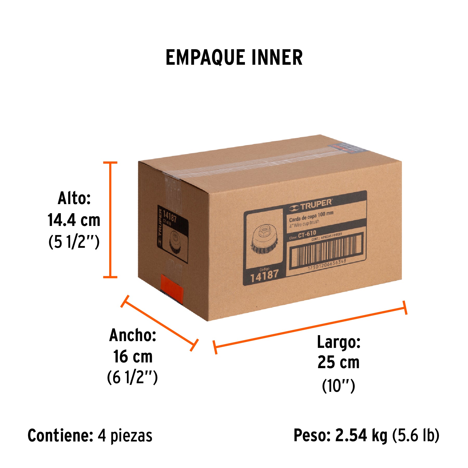 Carda de copa, alambre trenzado fino, 4" para esmeril