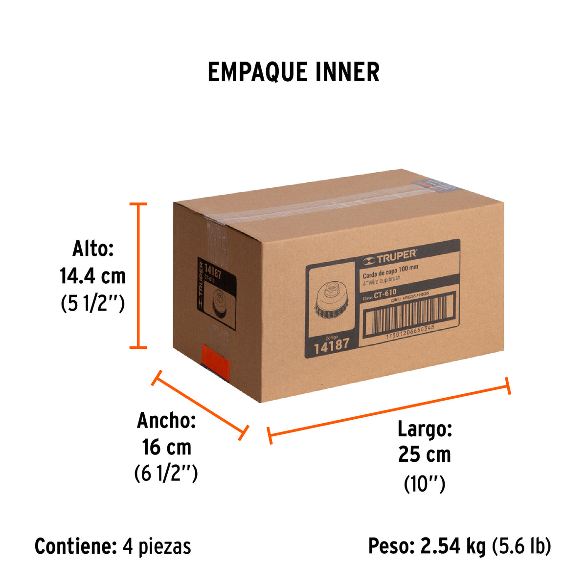 Carda de copa, alambre trenzado fino, 4" para esmeril