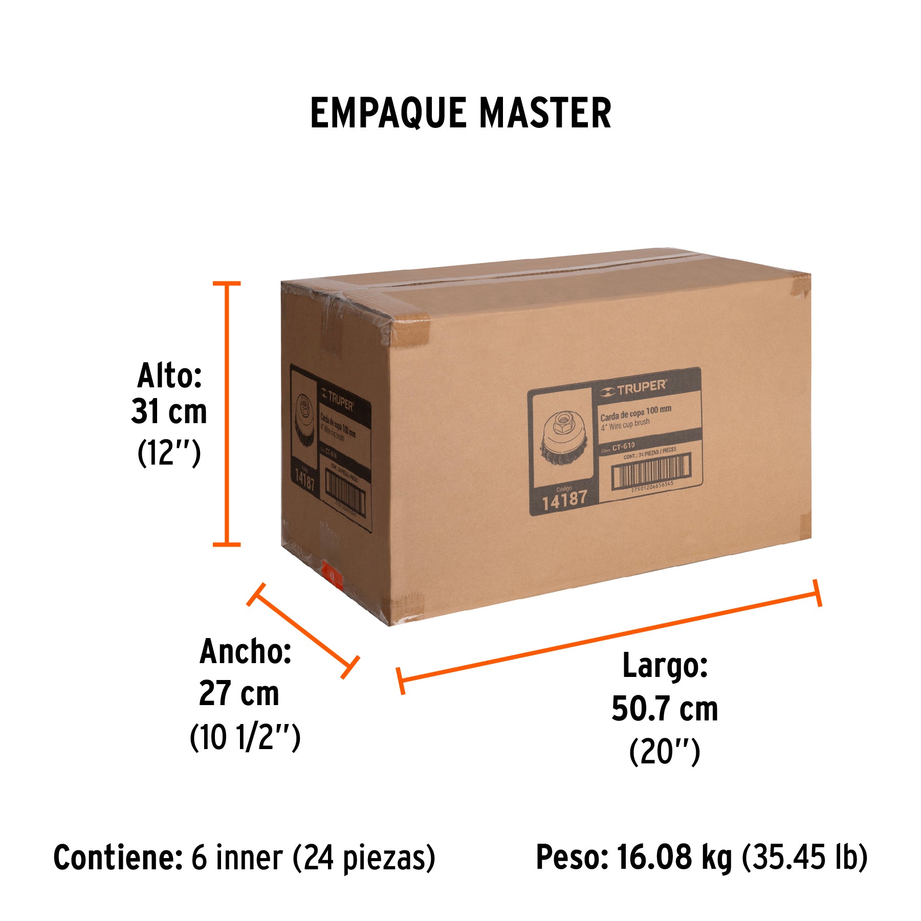 Carda de copa, alambre trenzado fino, 4" para esmeril