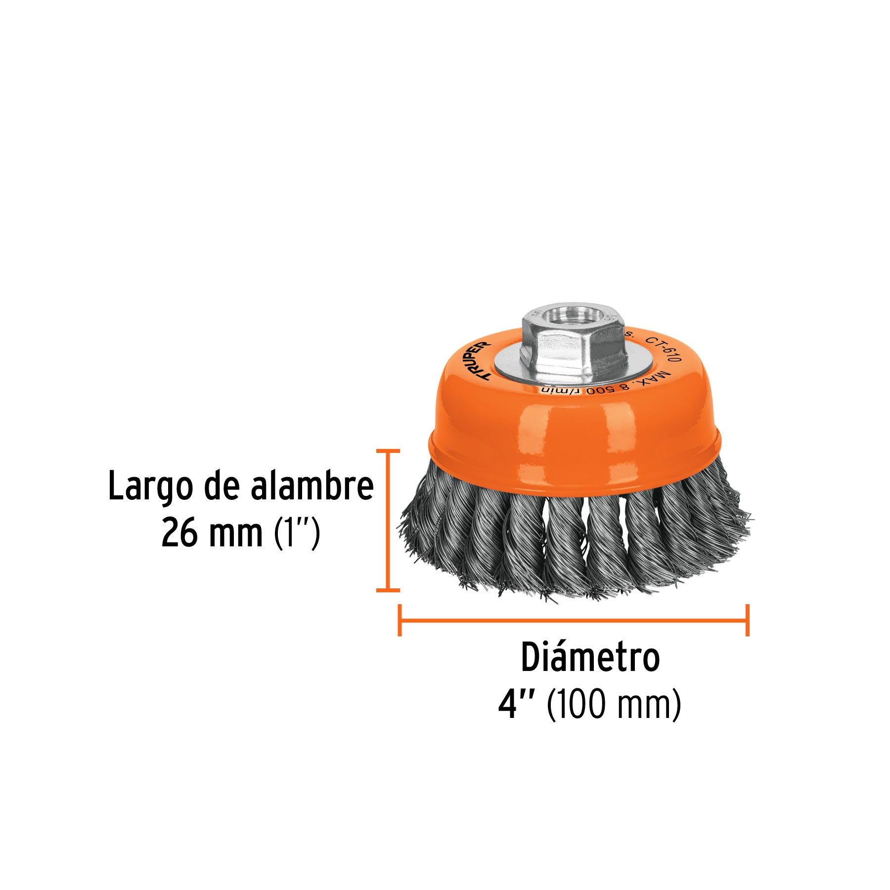 Carda de copa, alambre trenzado fino, 4" para esmeril