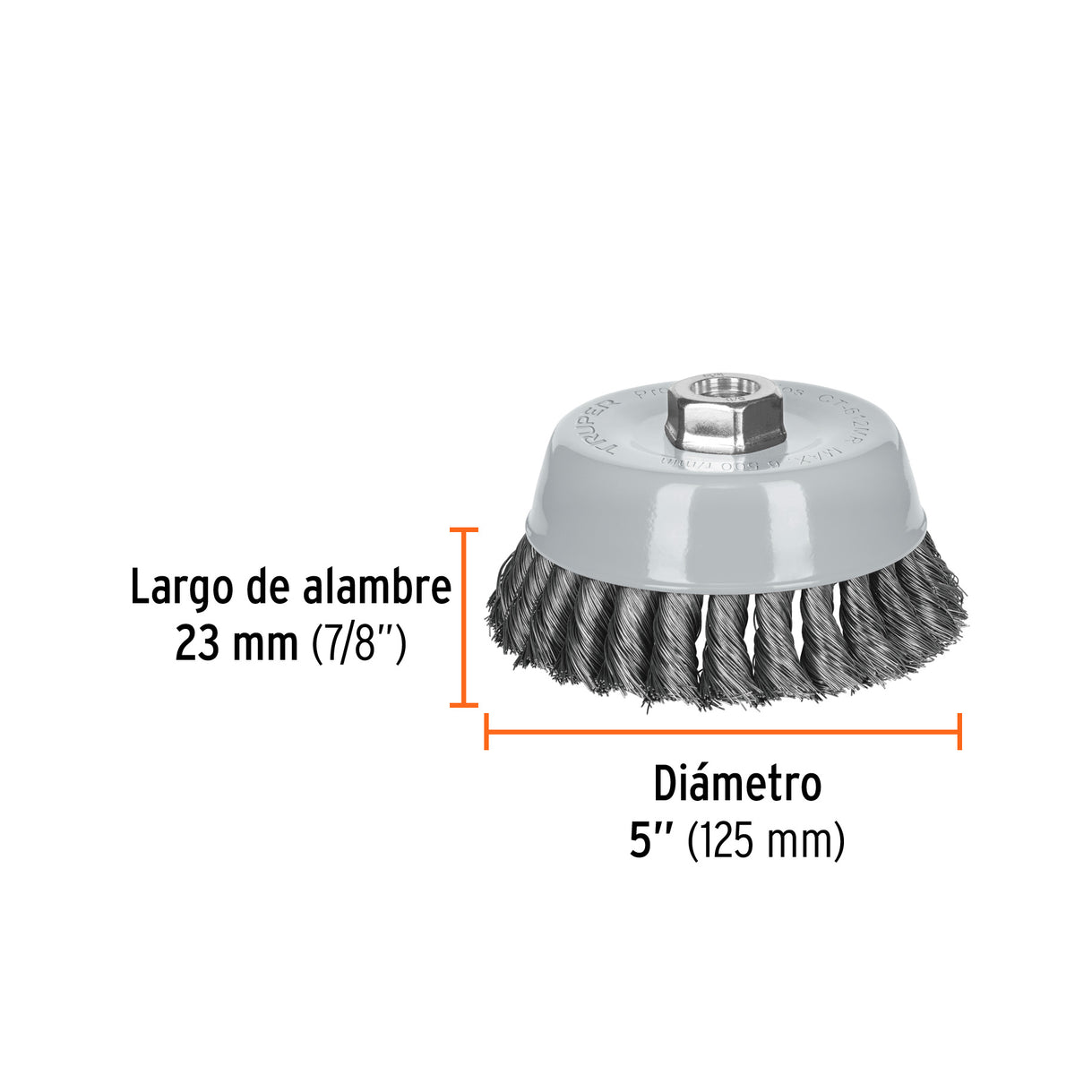 Carda de copa, alambre trenzado fino, 5', Multi rosca