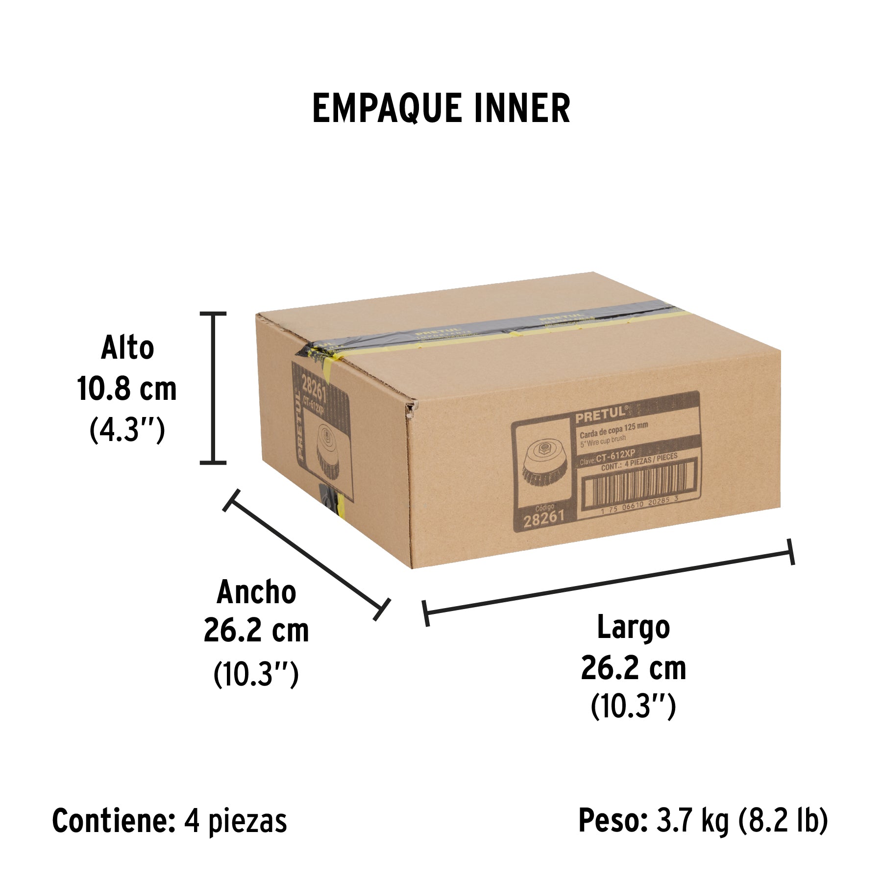 Carda copa 5' alambre trenzado grueso, eje 5/8'-11, Pretul