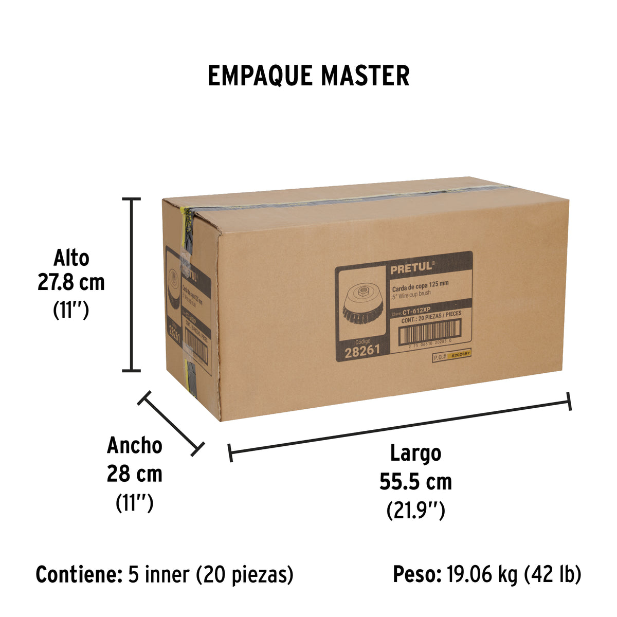 Carda copa 5' alambre trenzado grueso, eje 5/8'-11, Pretul