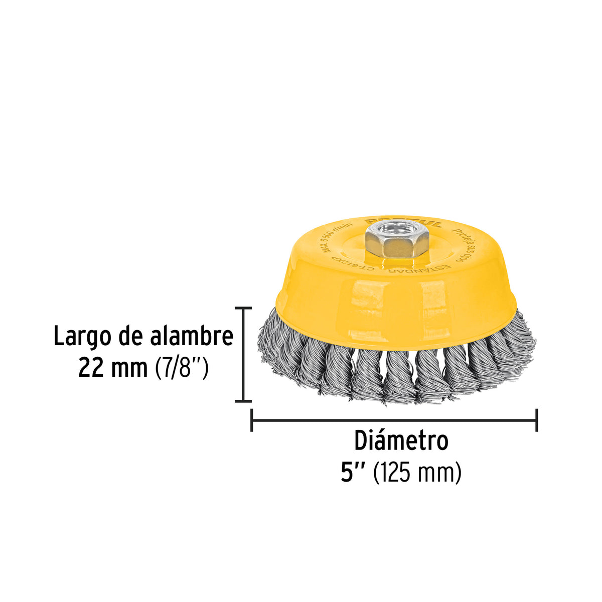 Carda copa 5' alambre trenzado grueso, eje 5/8'-11, Pretul