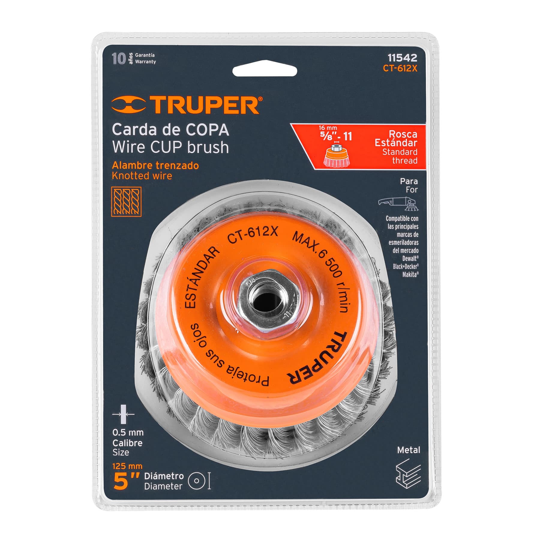 Carda de copa, alambre trenzado grueso, 5" para esmeril