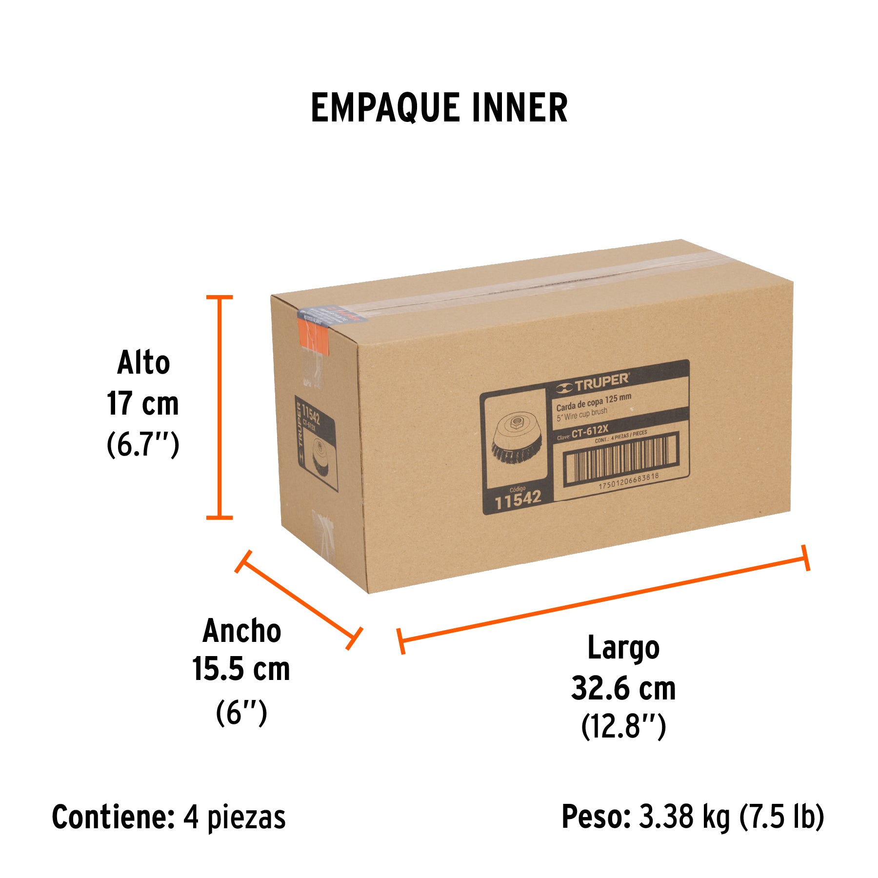 Carda de copa, alambre trenzado grueso, 5" para esmeril
