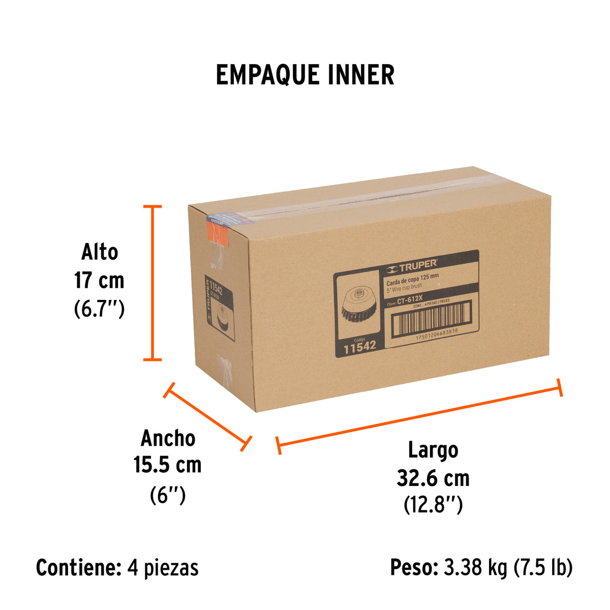 Carda de copa, alambre trenzado grueso, 5" para esmeril