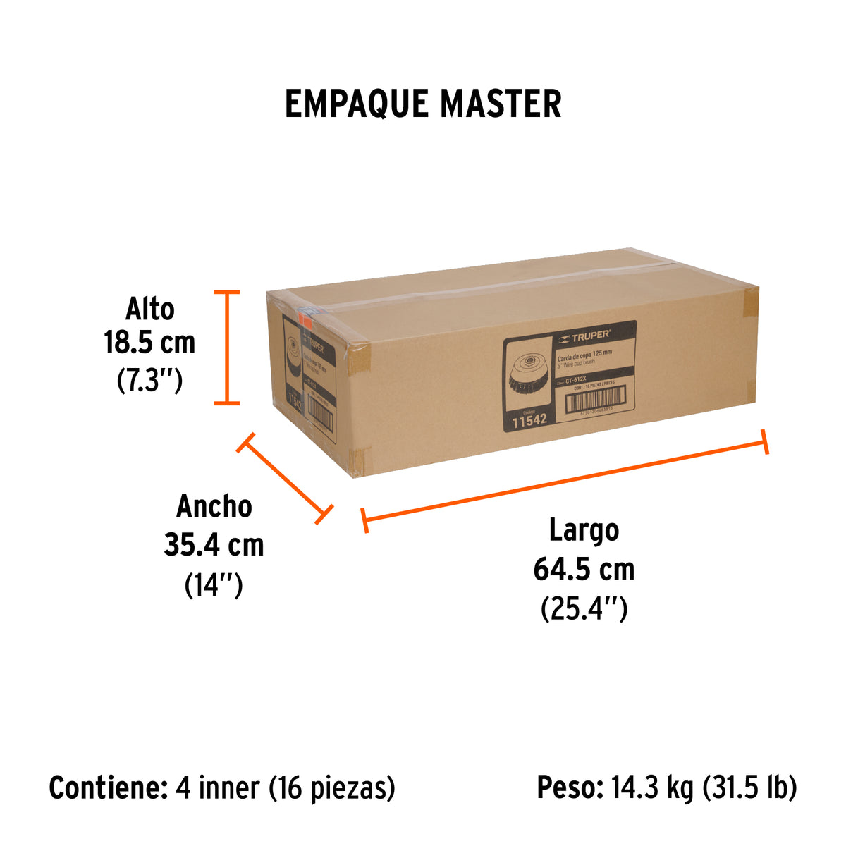 Carda de copa, alambre trenzado grueso, 5" para esmeril