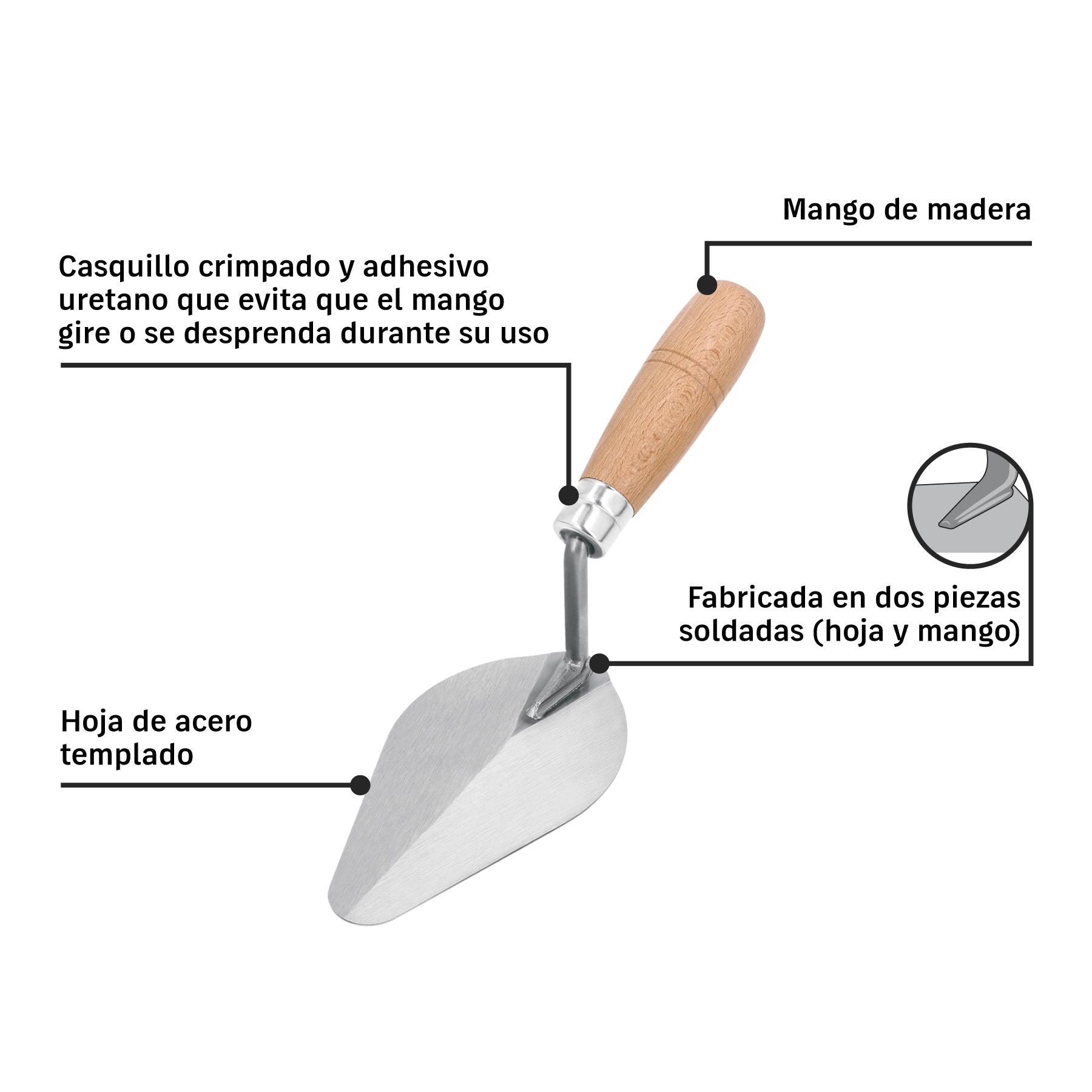 Cuchara para albañil, 6", Pretul, tipo centroamericana