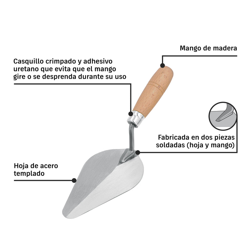 Cuchara para albañil, 7", Pretul, tipo centroamericana