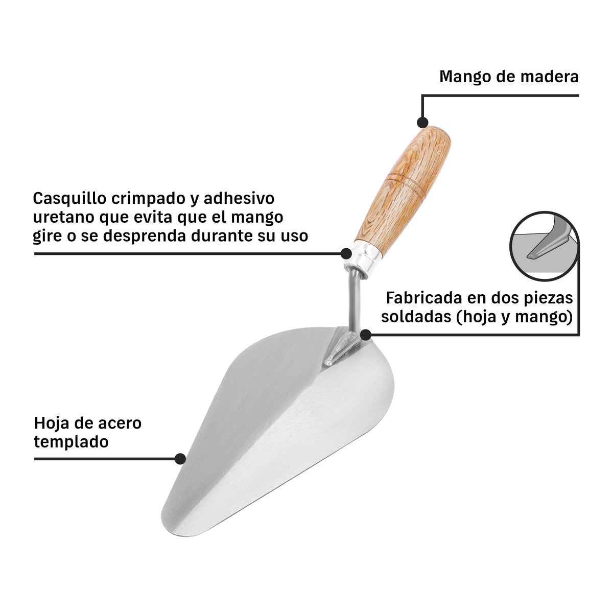 Cuchara para albañil, 9", Pretul, tipo centroamericana