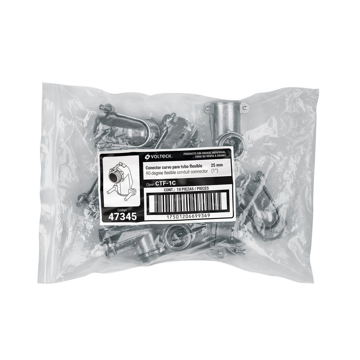 Conector tubo flexible 1" curvo, Volteck