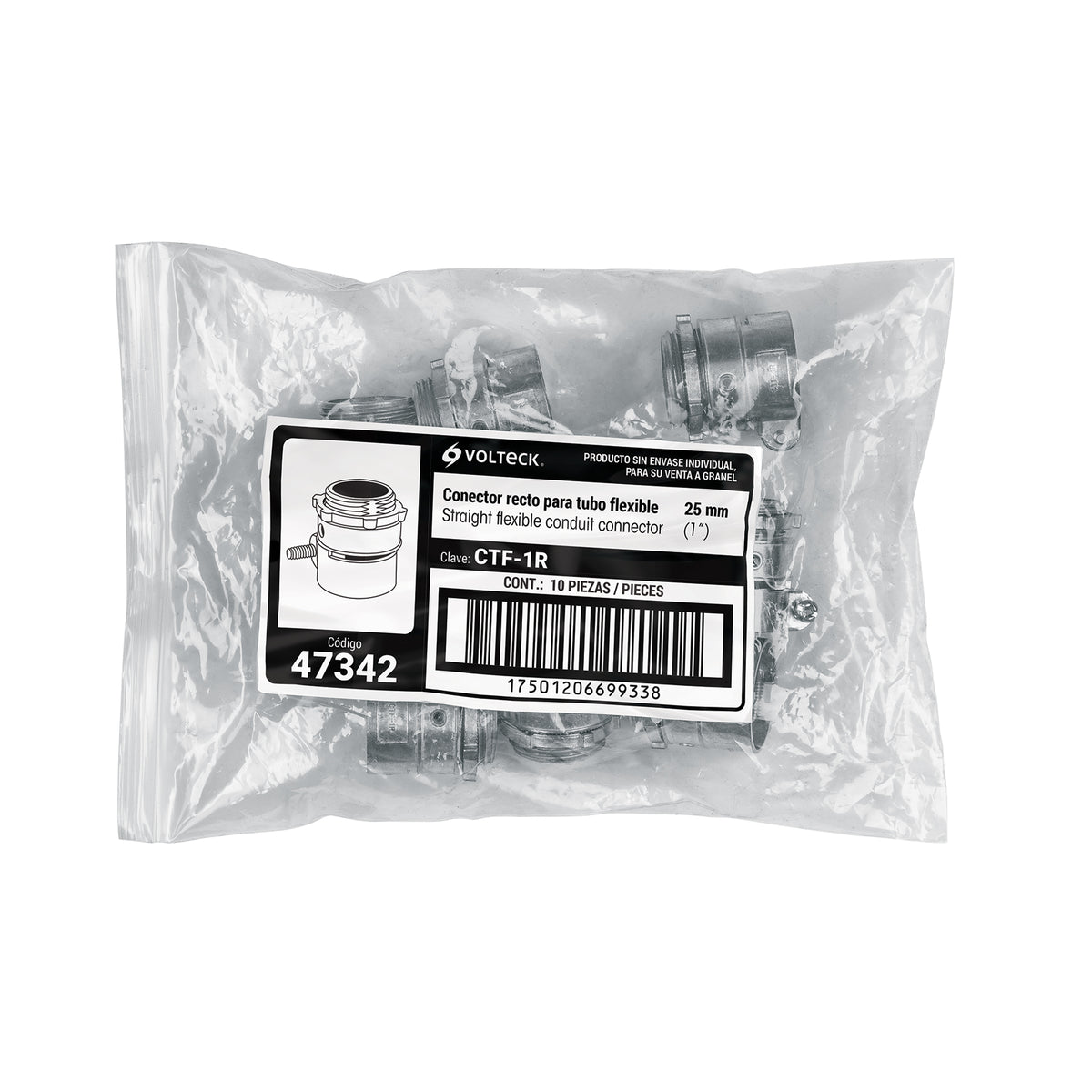 Conector tubo flexible 1" recto, Volteck