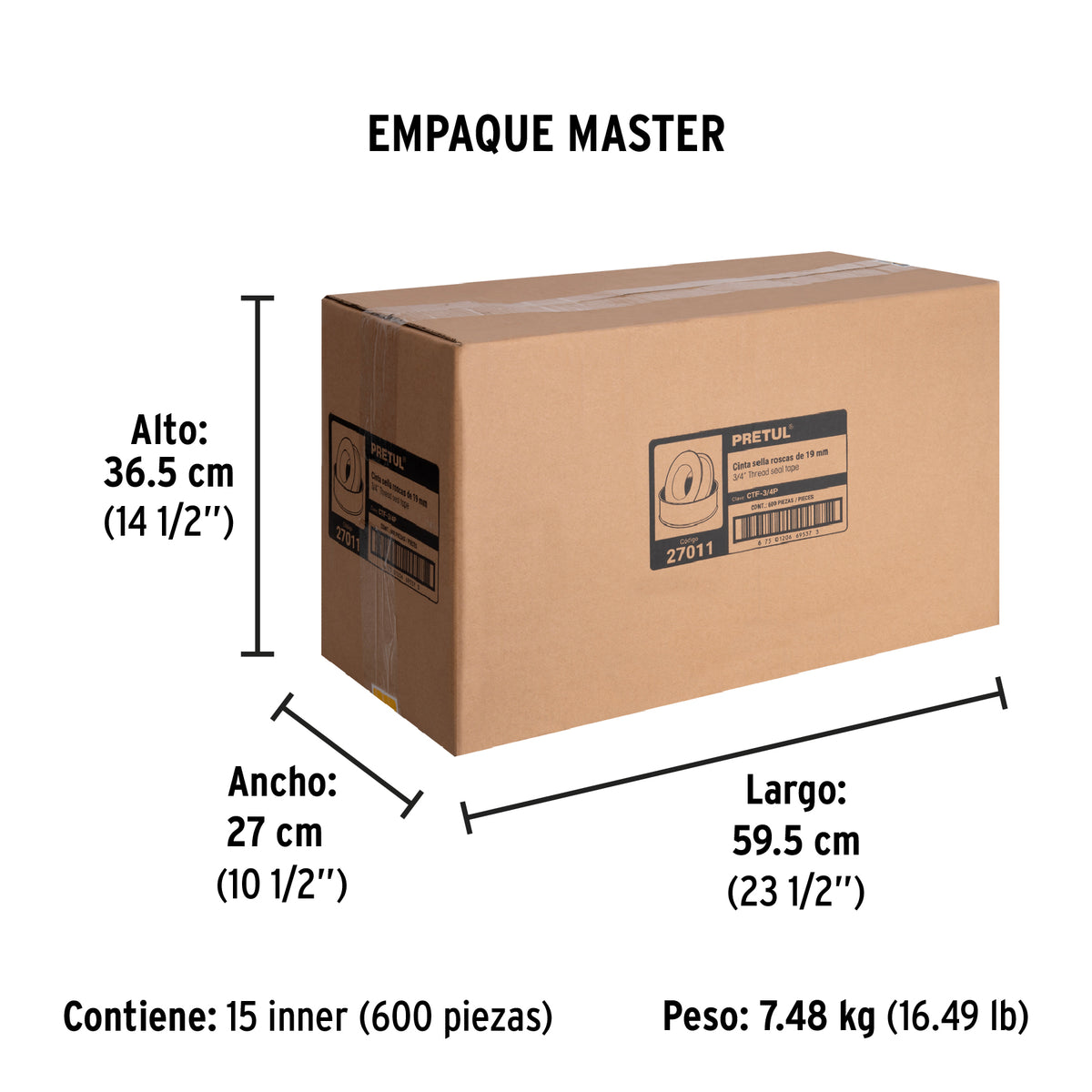 Cinta sella roscas, uso general, 7 m, 3/4", Pretul