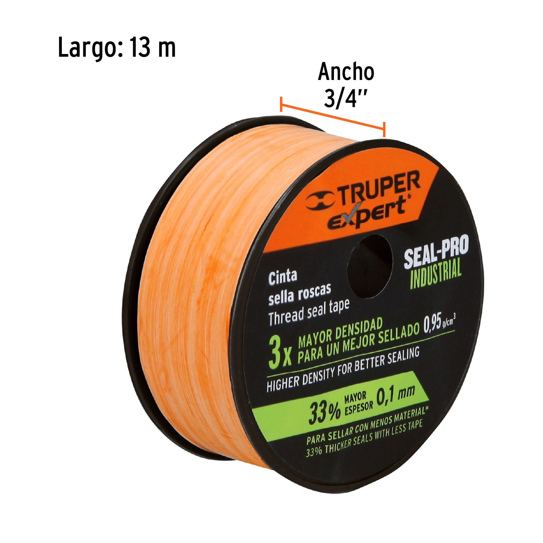 Cinta sella roscas, uso industrial, 13 m, 3/4"