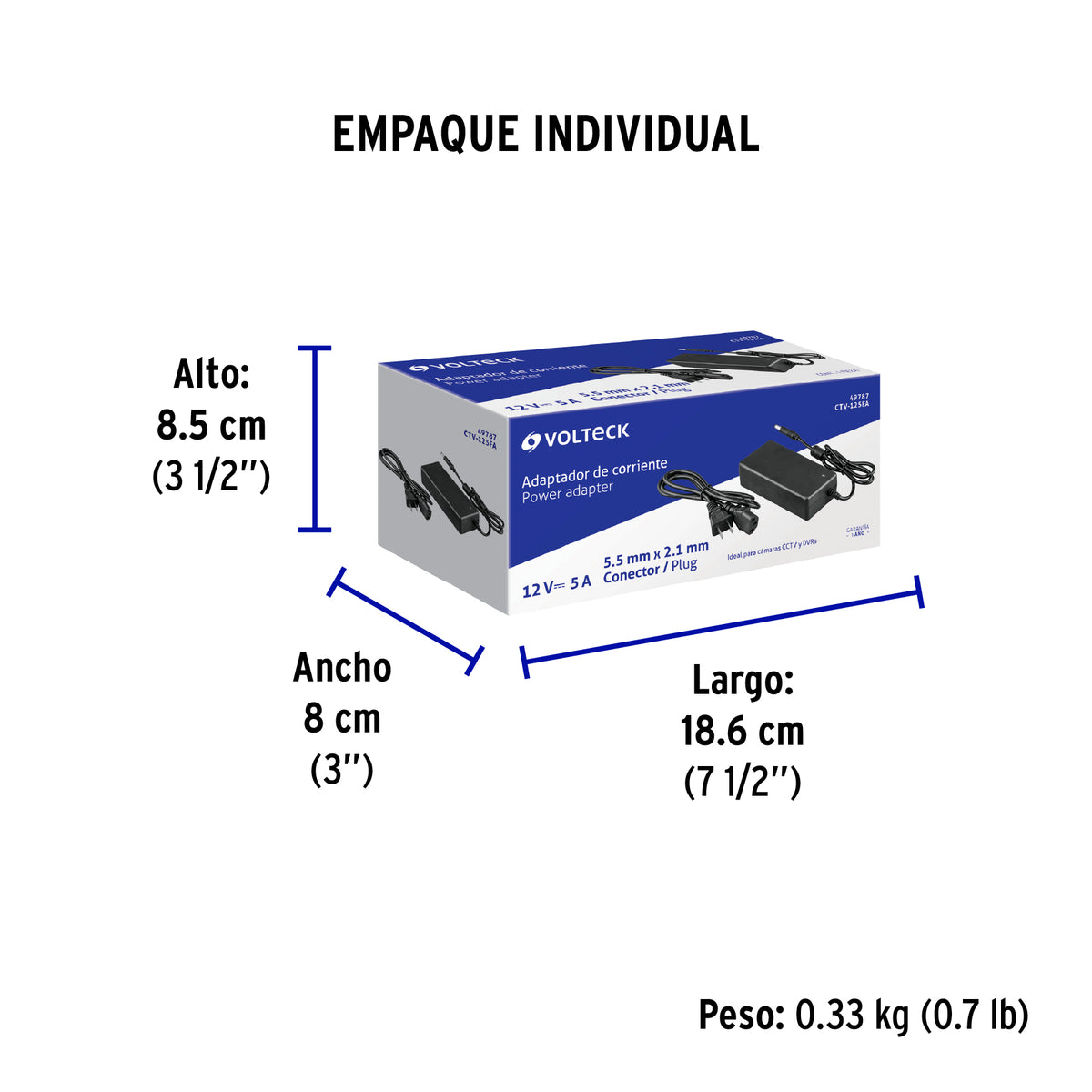 Fuente de Alimentación 12V 5A para CCTV, Volteck