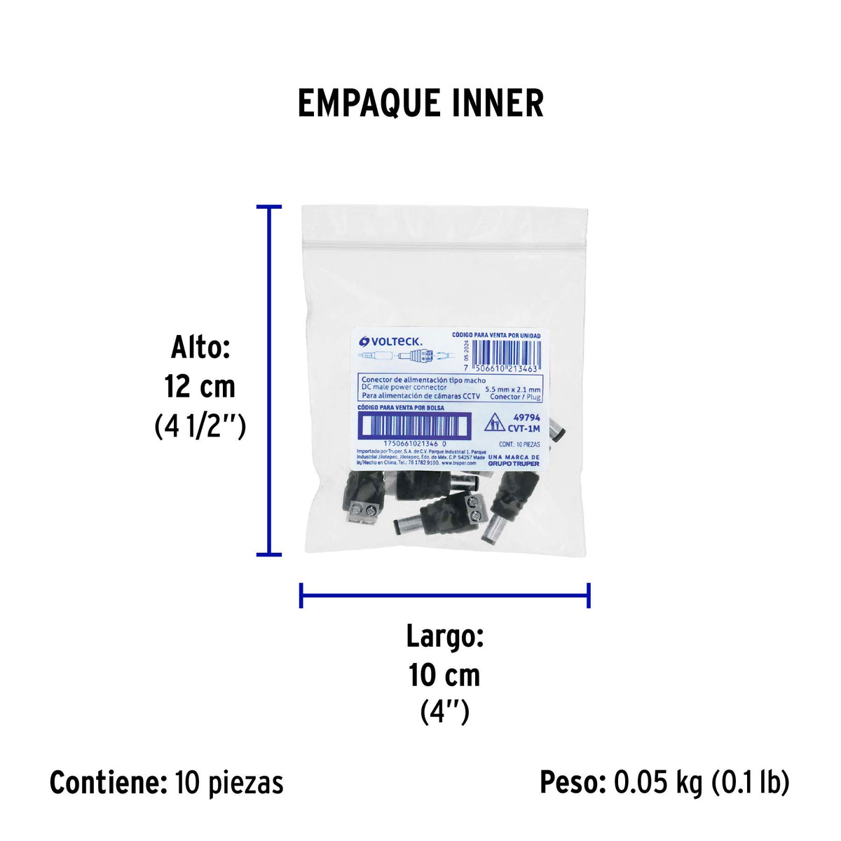Conector de energía para CCTV tipo macho, Volteck