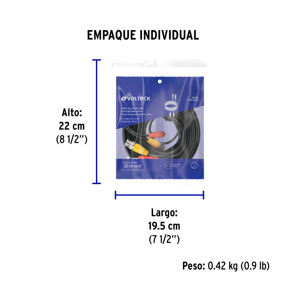 Cable Video y Energía Tipo Siamés CCTV, 20 metros, Volteck