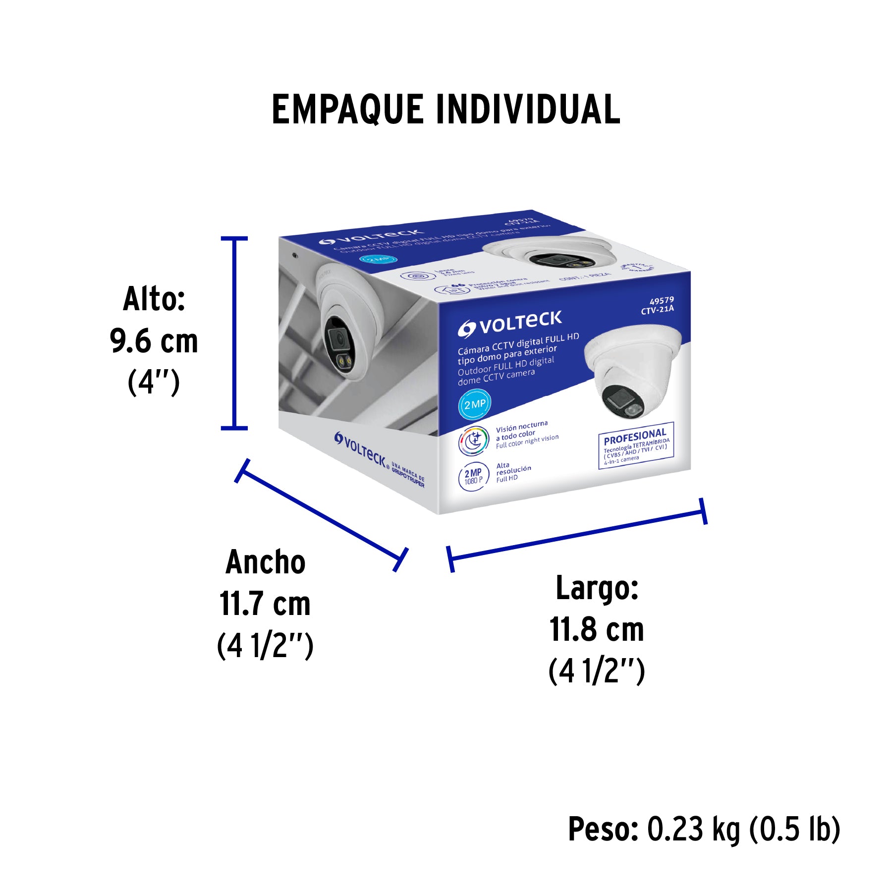 Cámara Tipo Domo 2MP, Lente 3.6mm, Volteck