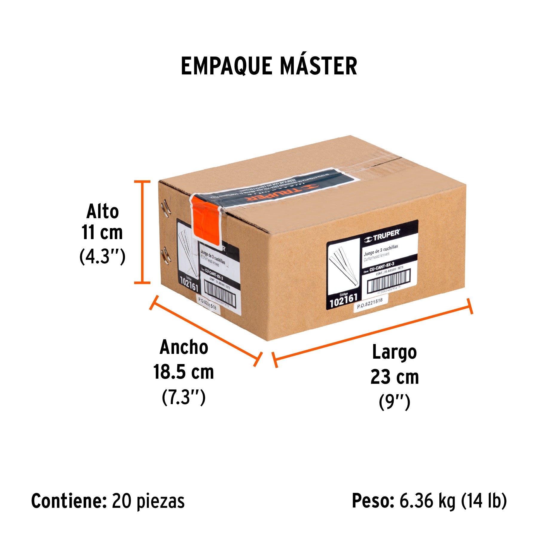 Caja con 3 cuchillas para canteadora CANT-8X, Truper
