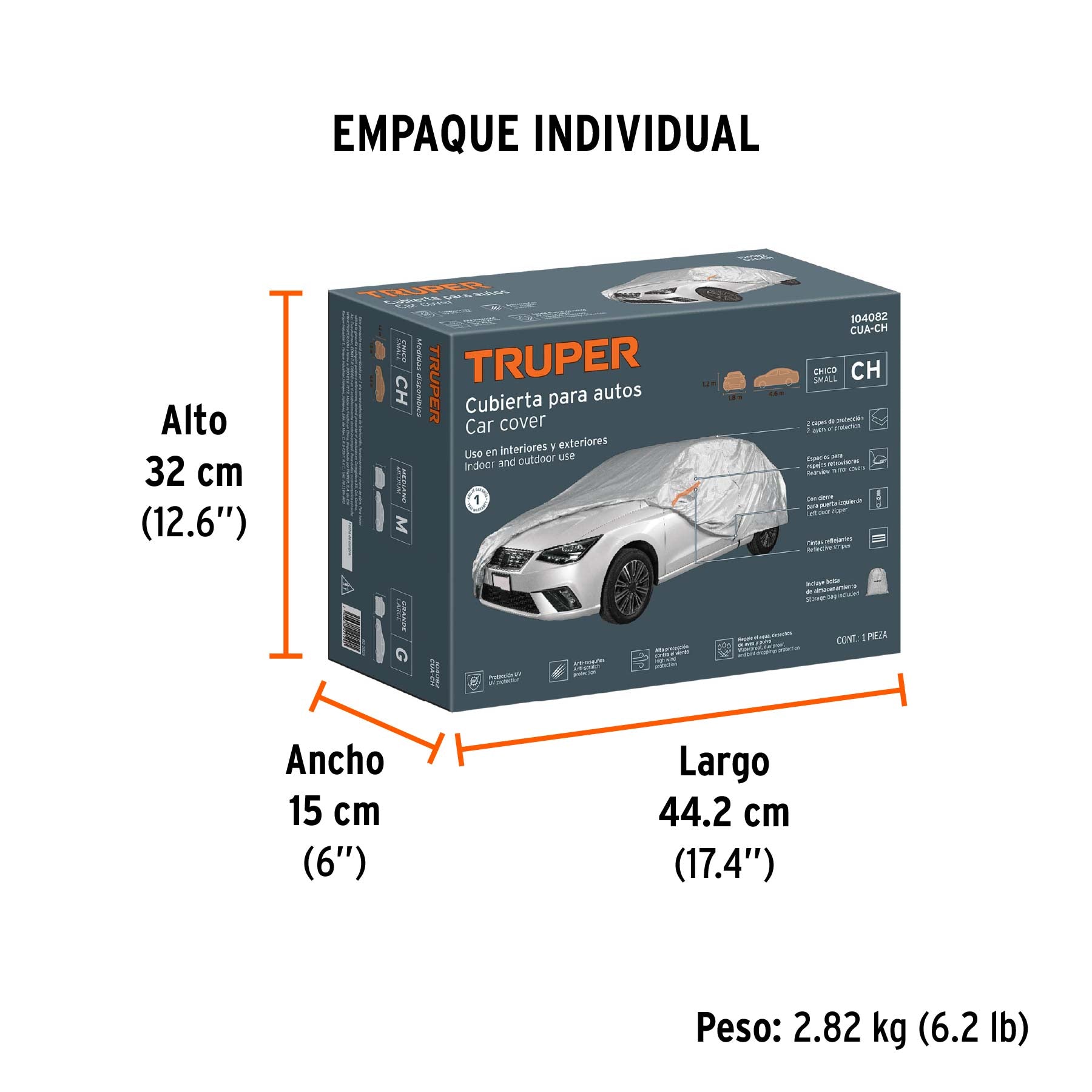 Cubierta para autos chicos, 1.8 x 4.6 x 1.2 m, TRUPER