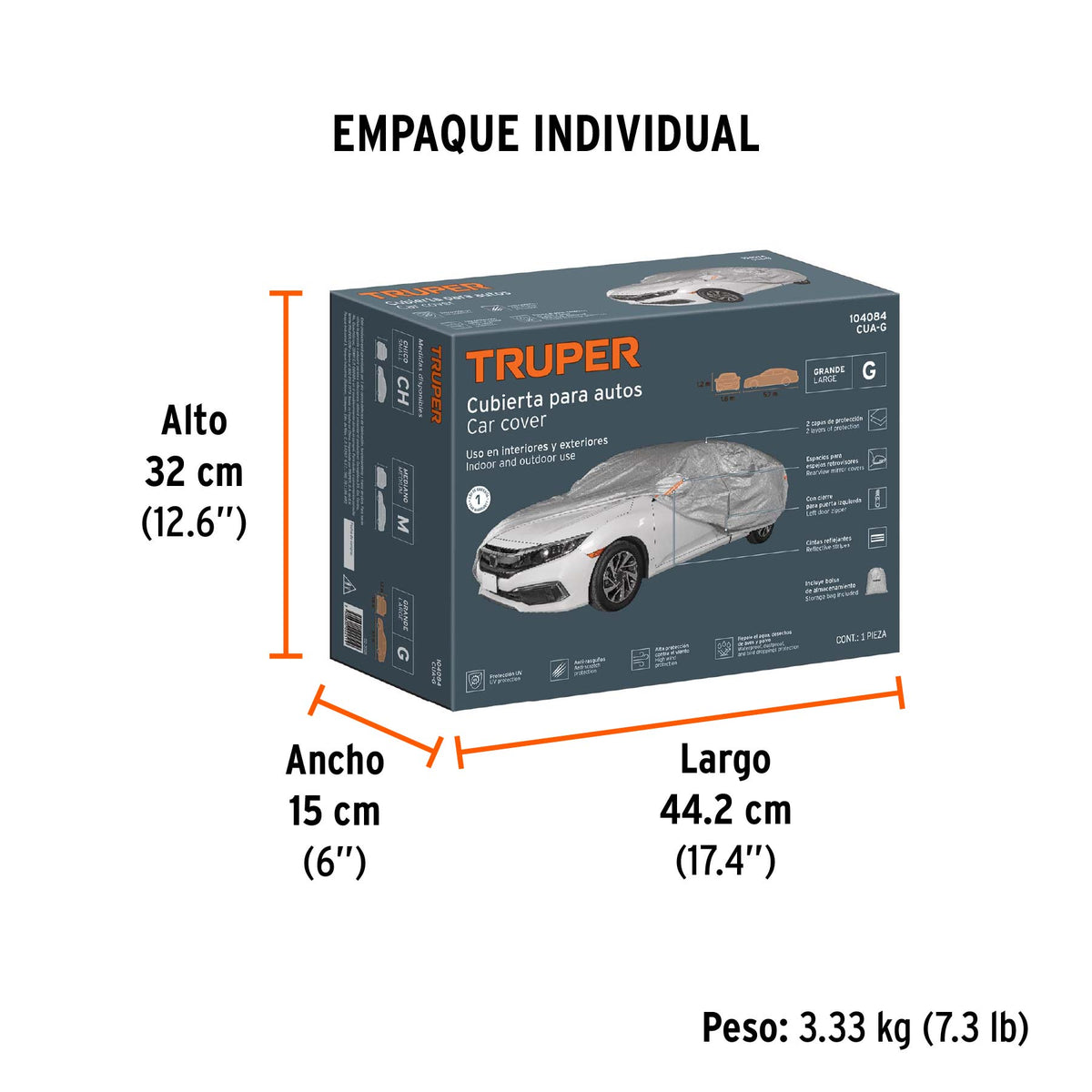 Cubierta para autos grandes, 1.8 x 5.7 x 1.2 m, TRUPER