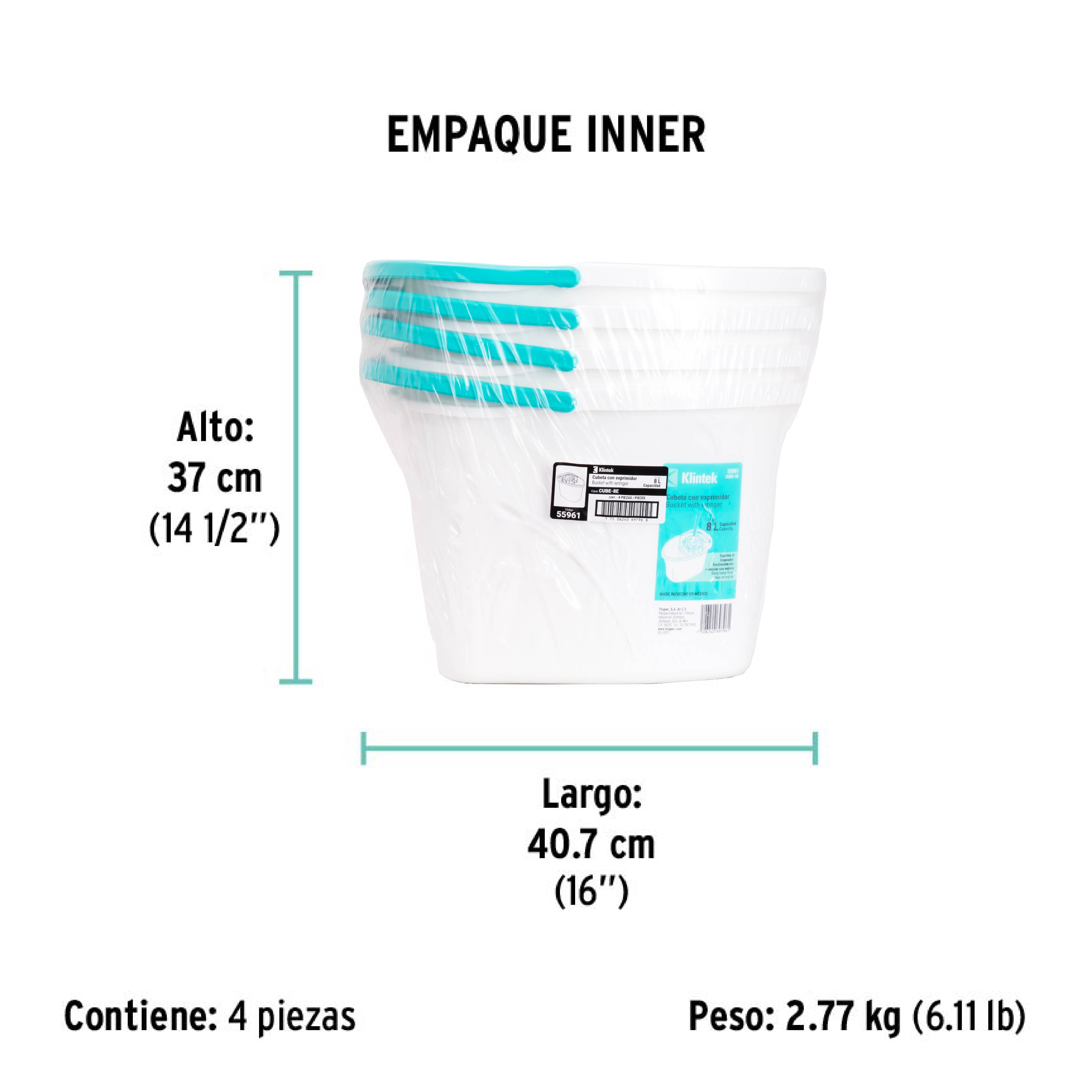 Cubeta plástica con exprimidor, 8L Klintek
