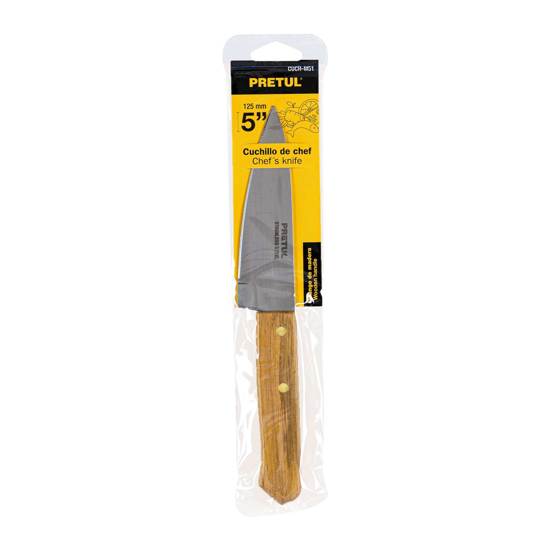 Cuchillo de chef, mango madera, 5"