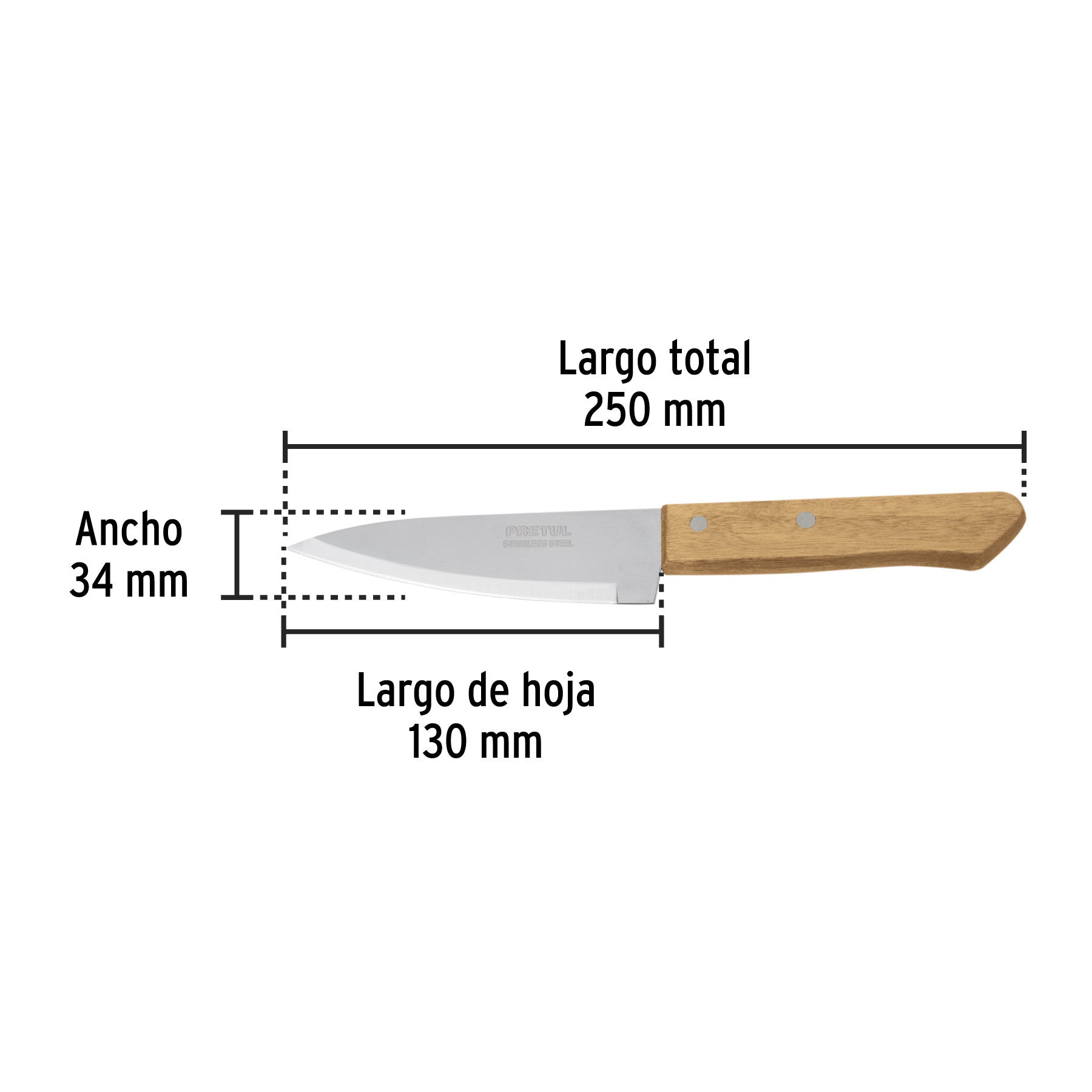 Cuchillo de chef, mango madera, 5"