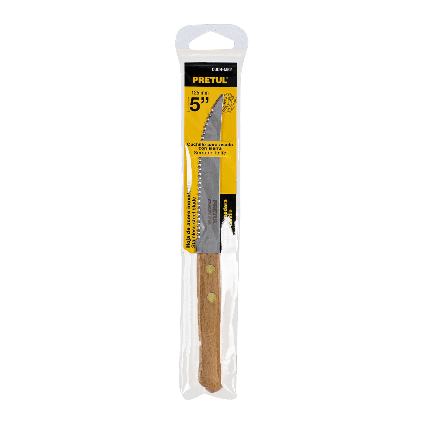 Cuchillo para asado con sierra, mango madera, 5"