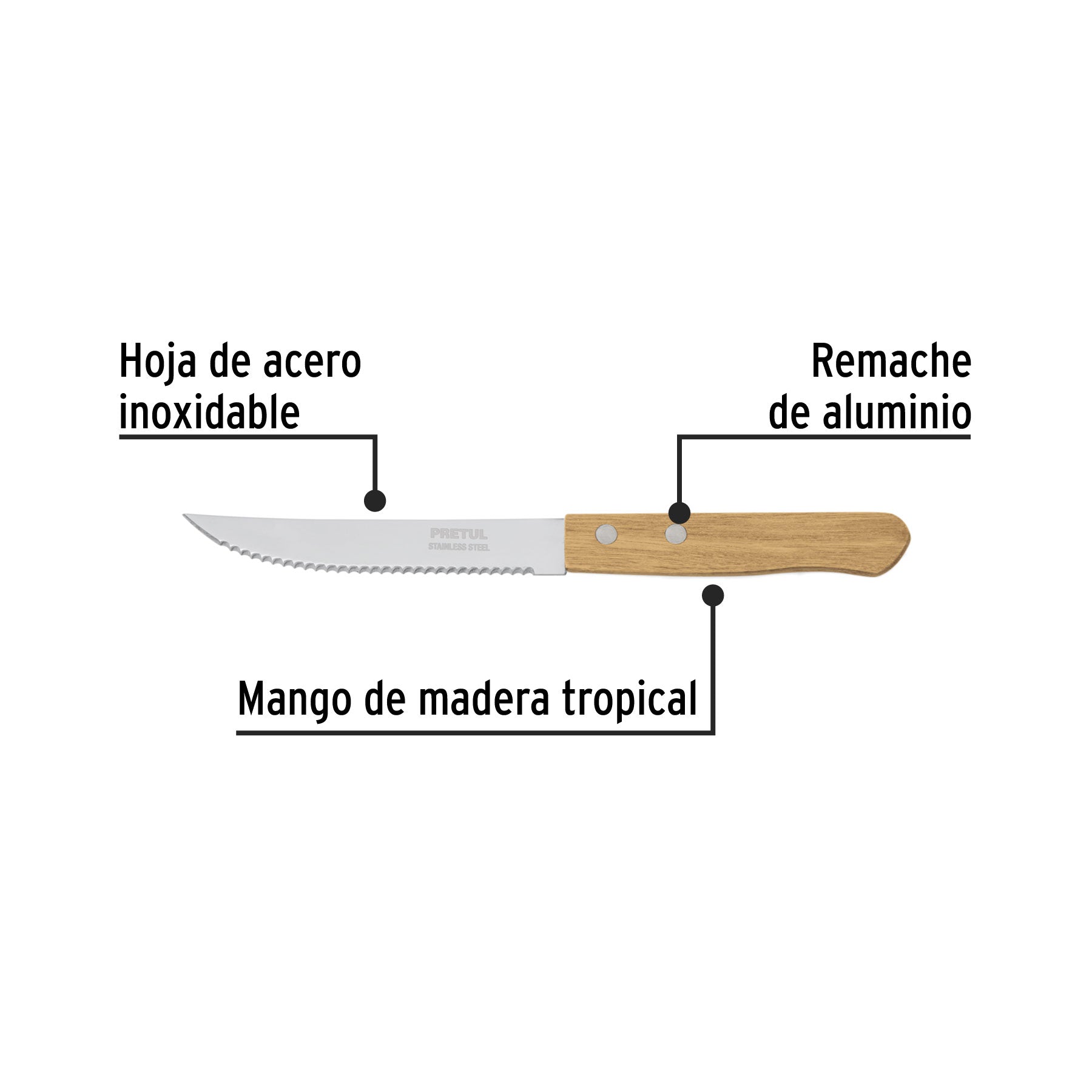 Cuchillo para asado con sierra, mango madera, 5"