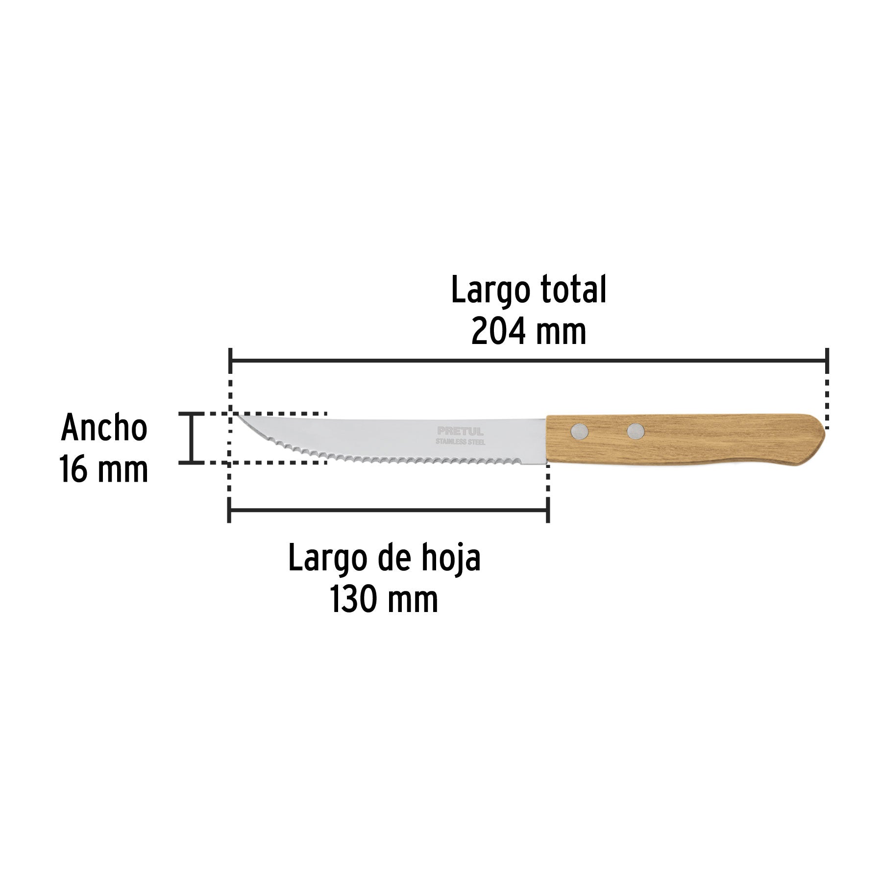 Cuchillo para asado con sierra, mango madera, 5"