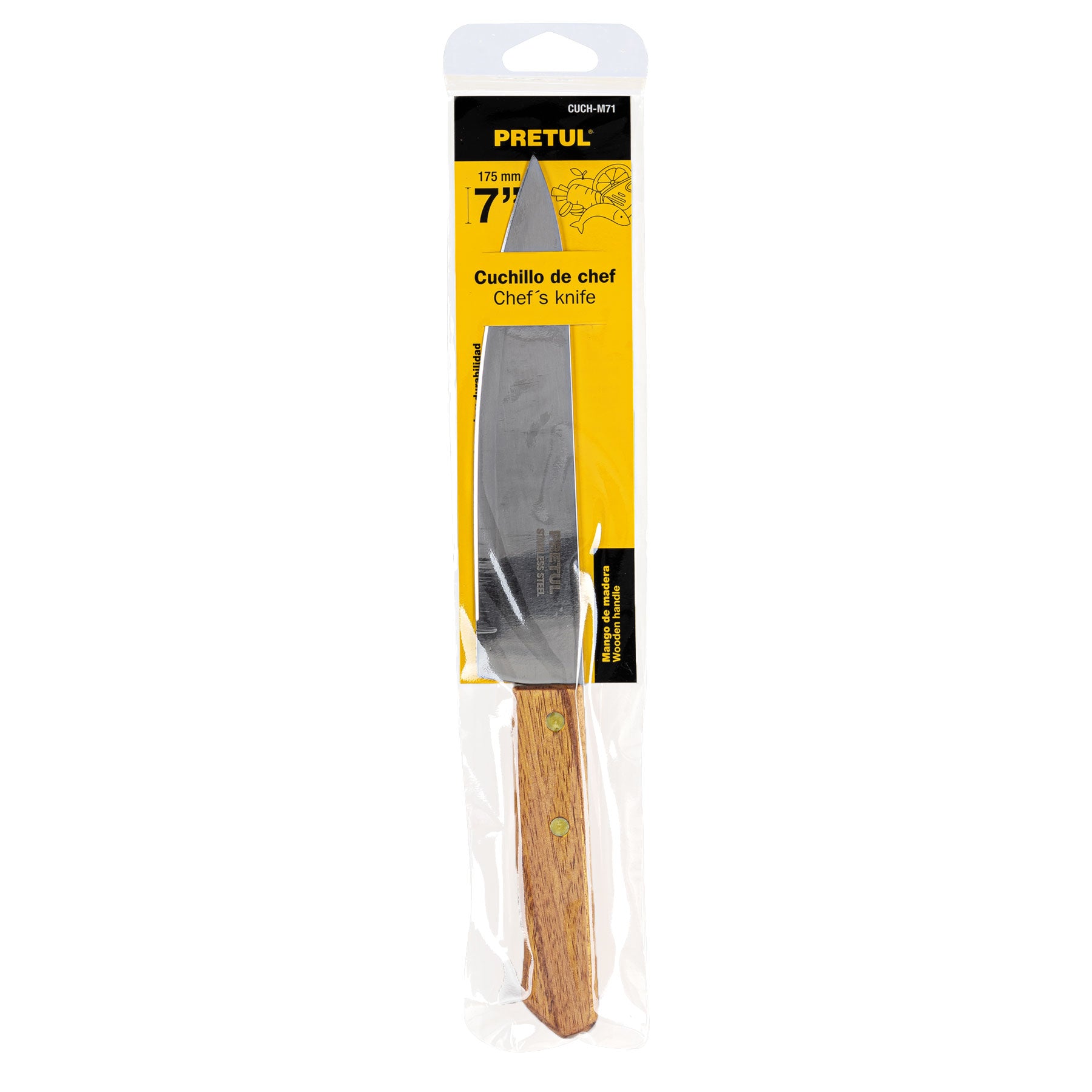 Cuchillo de chef, mango madera, 7"