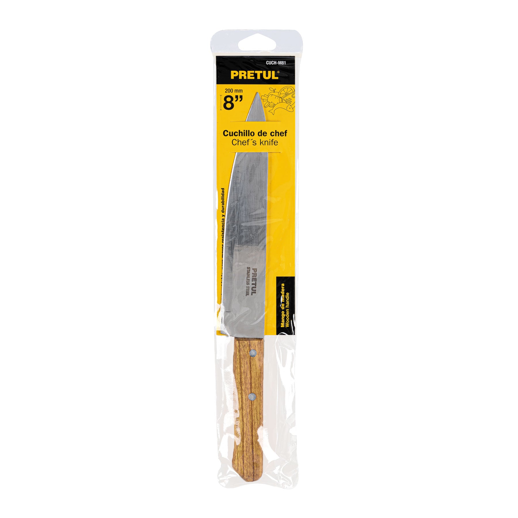 Cuchillo de chef, mango madera, 8"