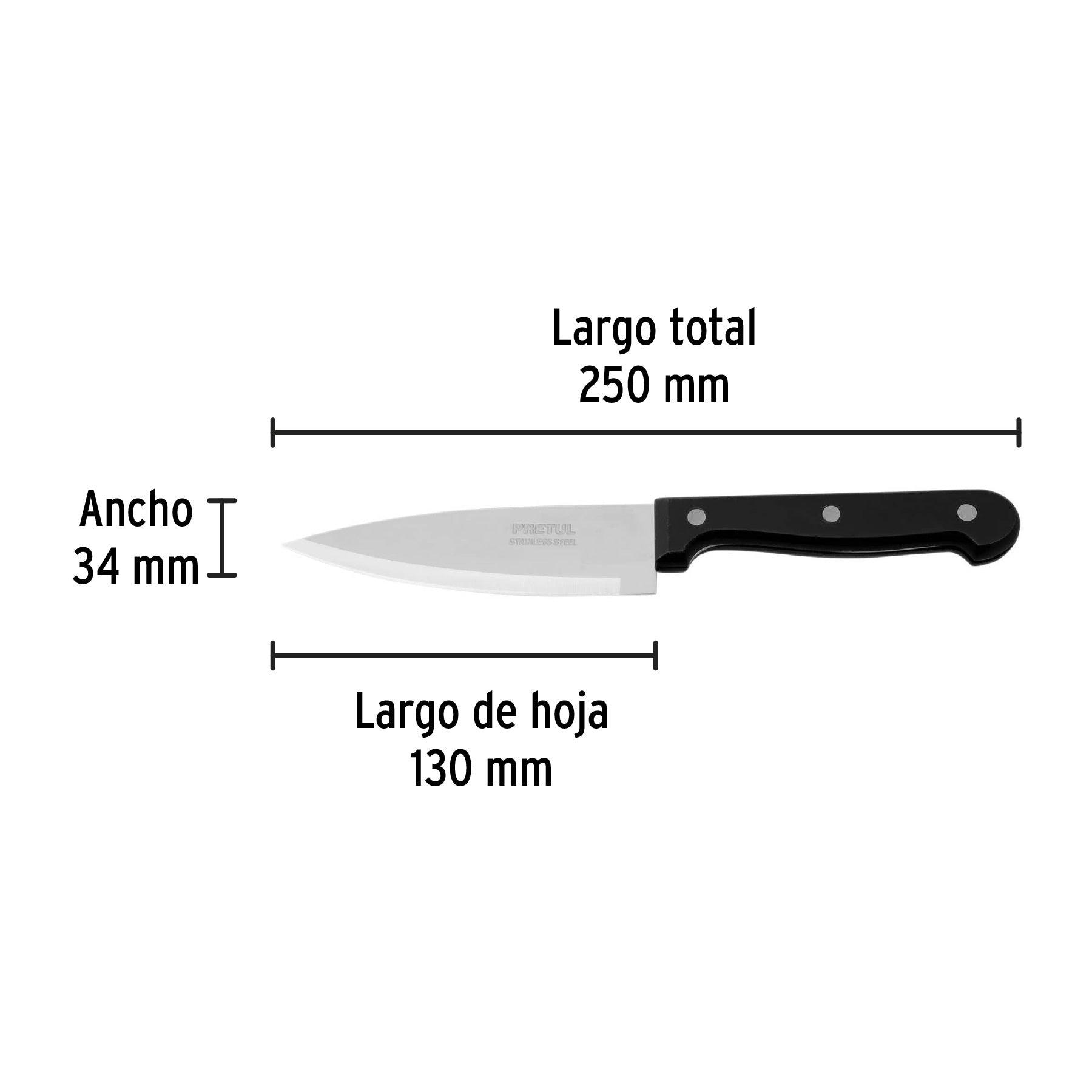 Cuchillo de chef, mango plástico, 5"
