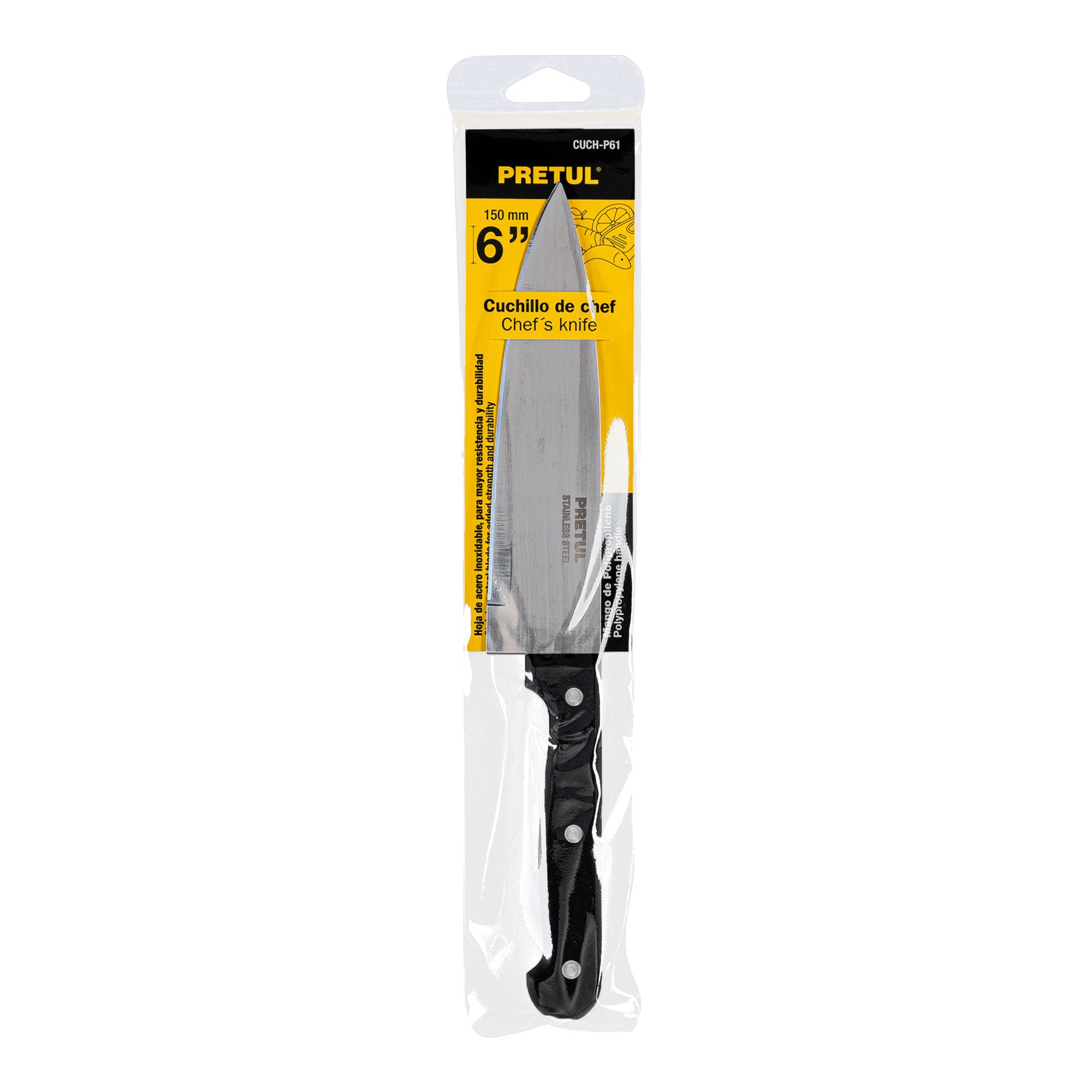 Cuchillo de chef, mango plástico, 6"