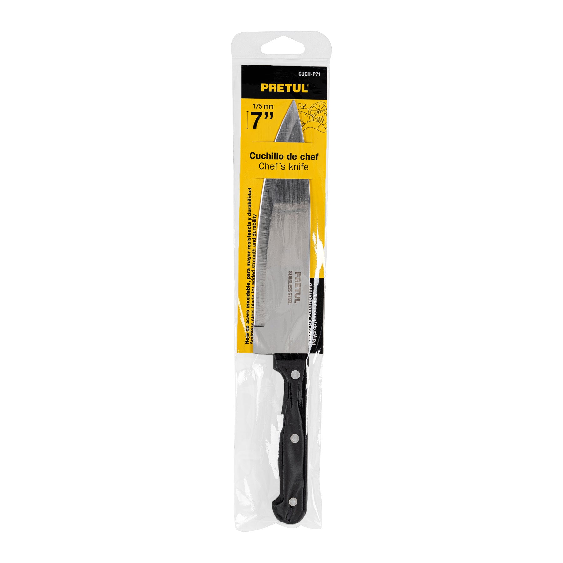Cuchillo de chef, mango plástico, 7"