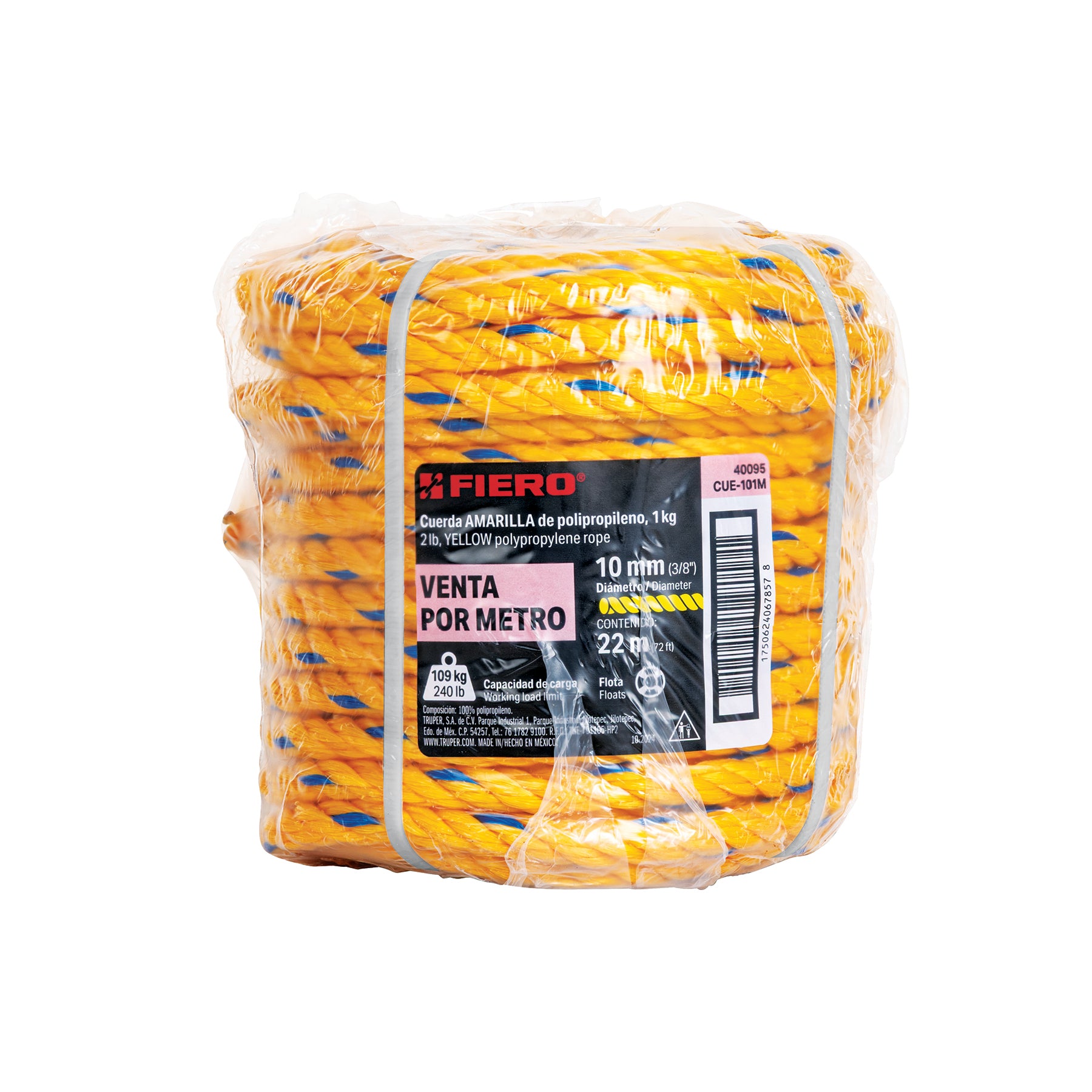 Cuerda torcida de polipropileno, amarilla, 10mm, 22m SUSTITUTO 40186