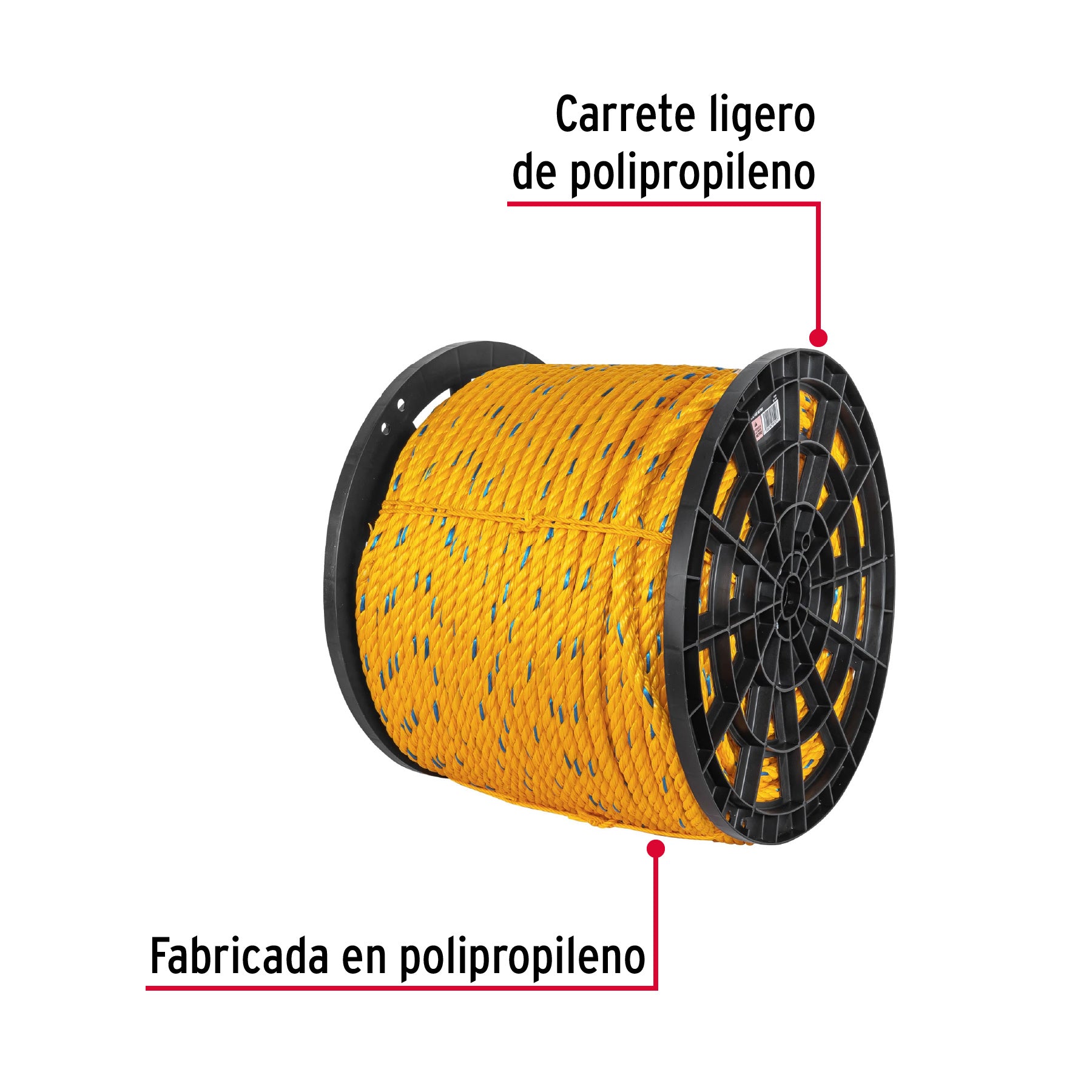Metro de cuerda amarilla de 16mm en rollo de 264m