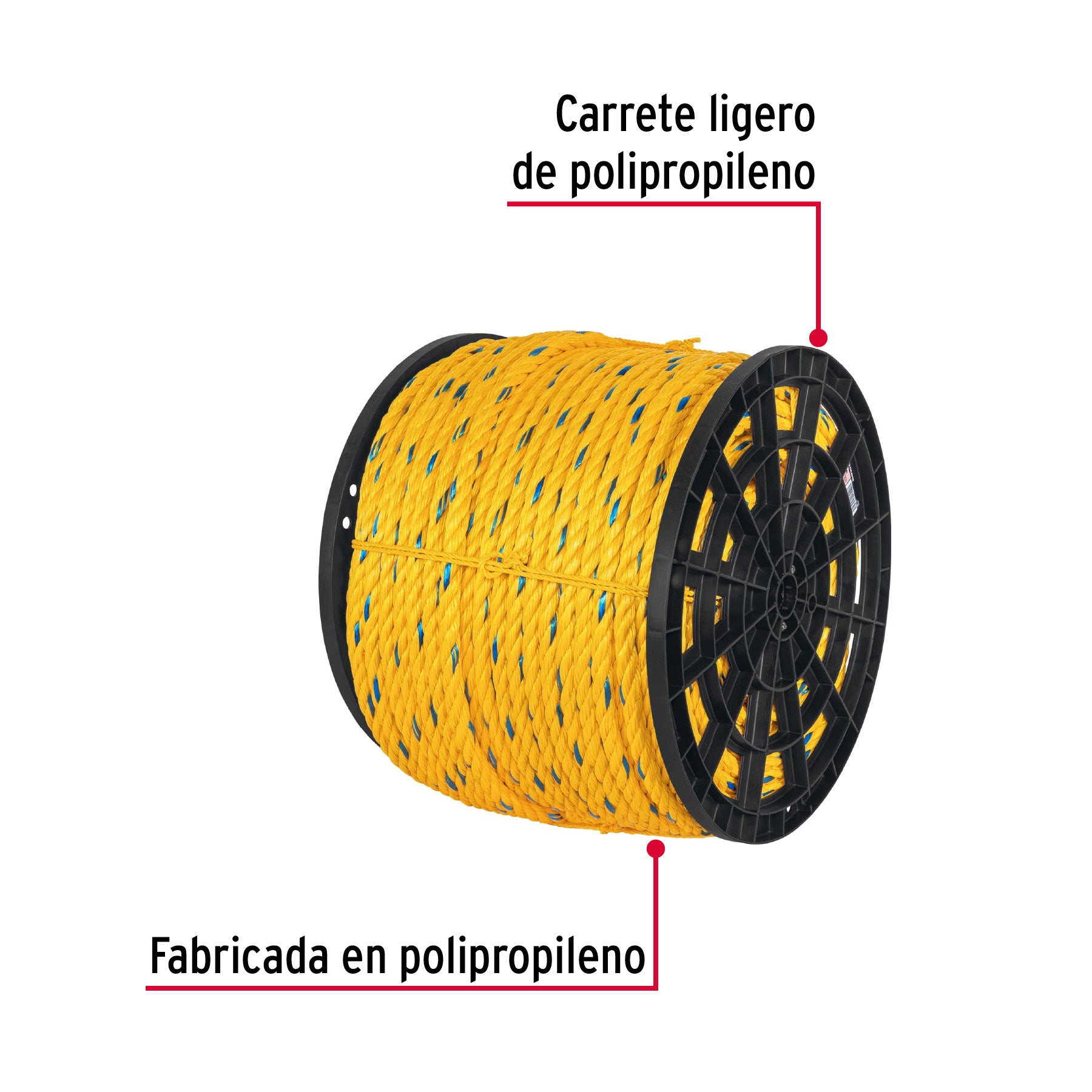 Metro de cuerda amarilla de 19mm en rollo de 198m