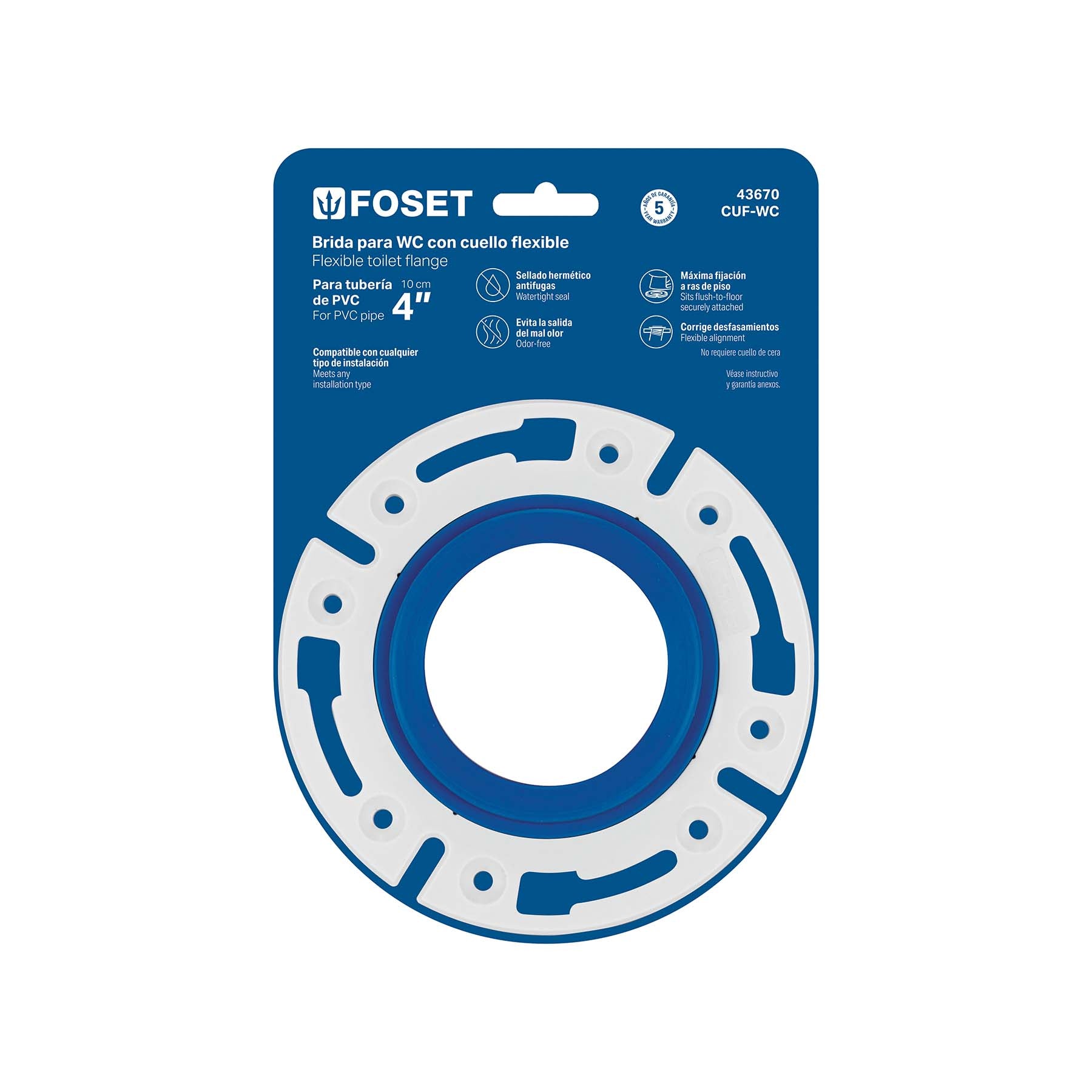 Brida con cuello flexible para WC, tubería de 4', FOSET