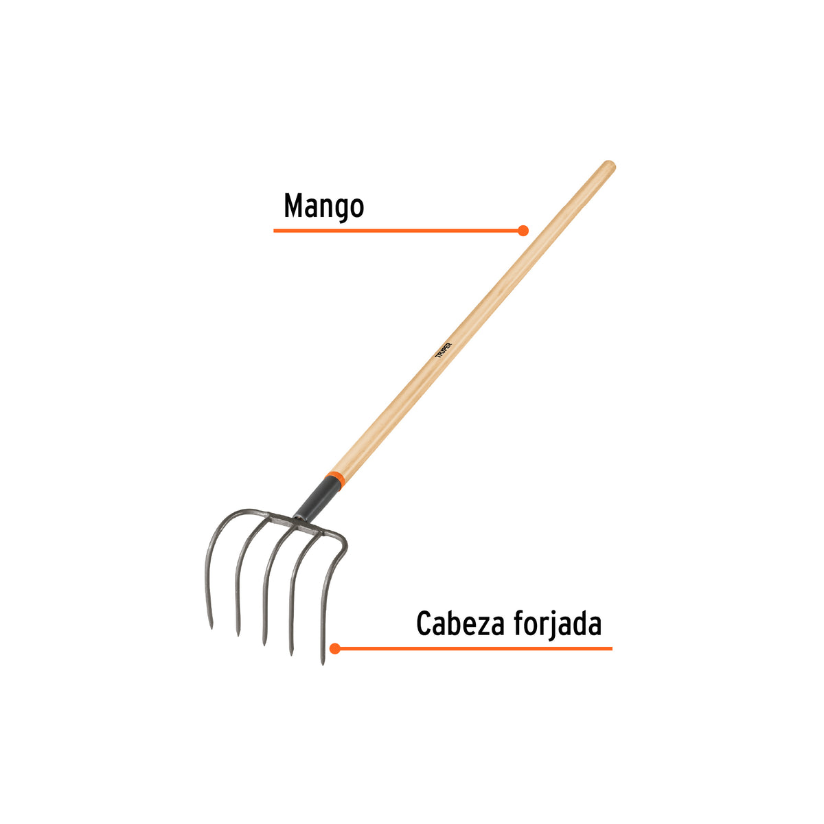 Cultivador forjado para jardín 5 dientes, mango de 60'