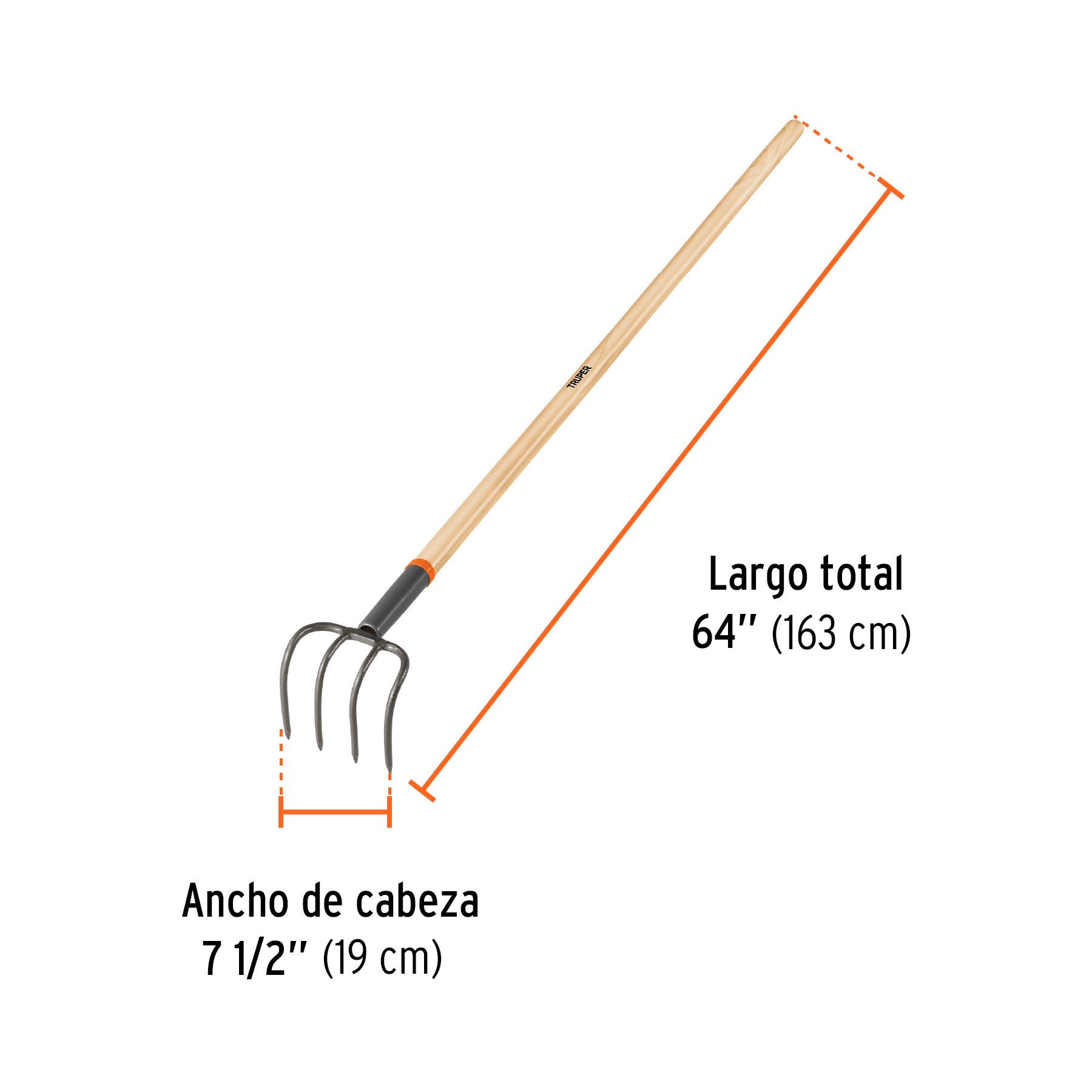 Cultivador forjado para jardín 5 dientes, mango de 60'