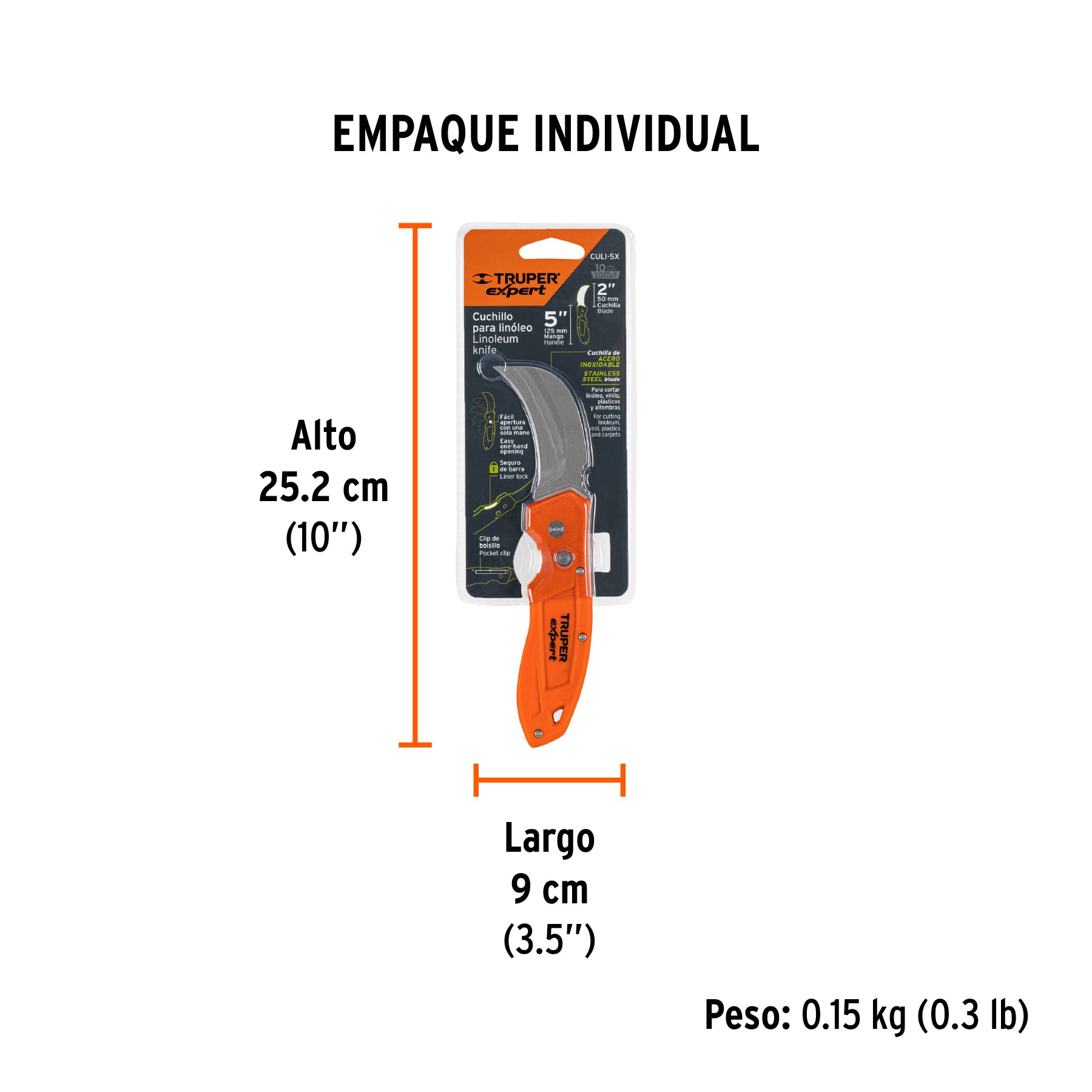Cuchillo abatible para linóleo, 7", Truper Expert