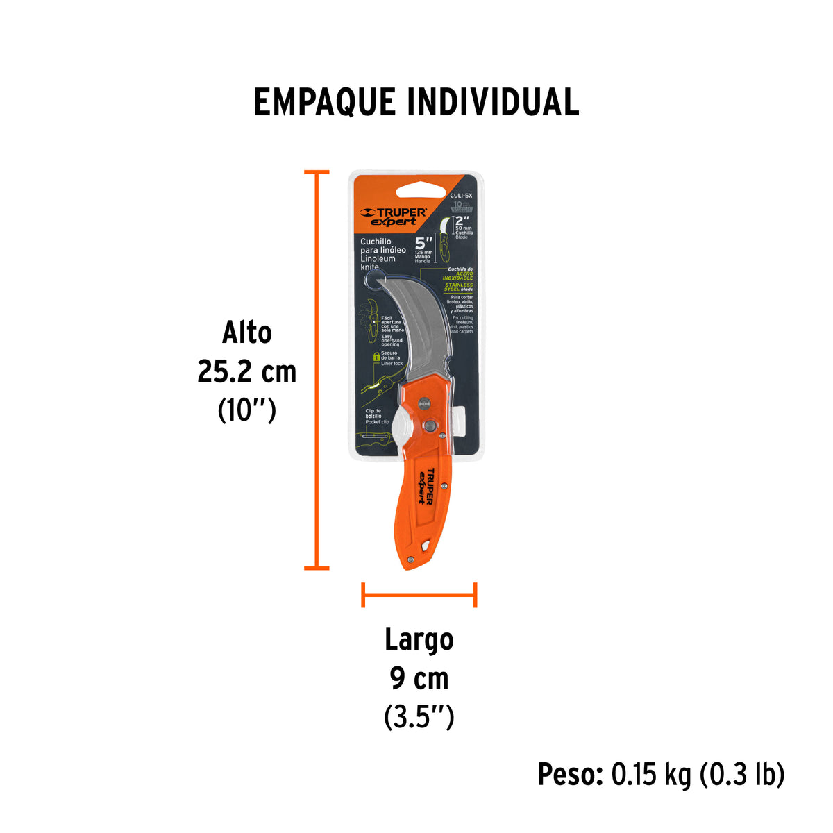 Cuchillo abatible para linóleo, 7", Truper Expert